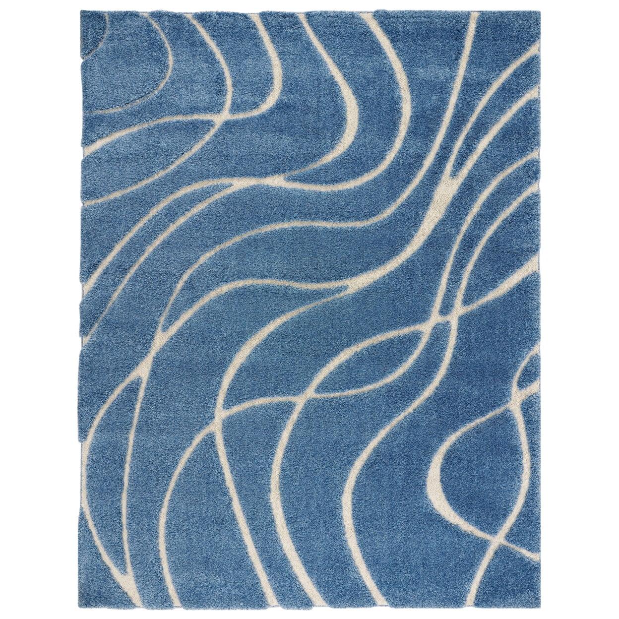 Florida Shag SG471 Power Loomed Indoor Area Rug - Light Blue/Cream - 6'7"x6'7" - Safavieh