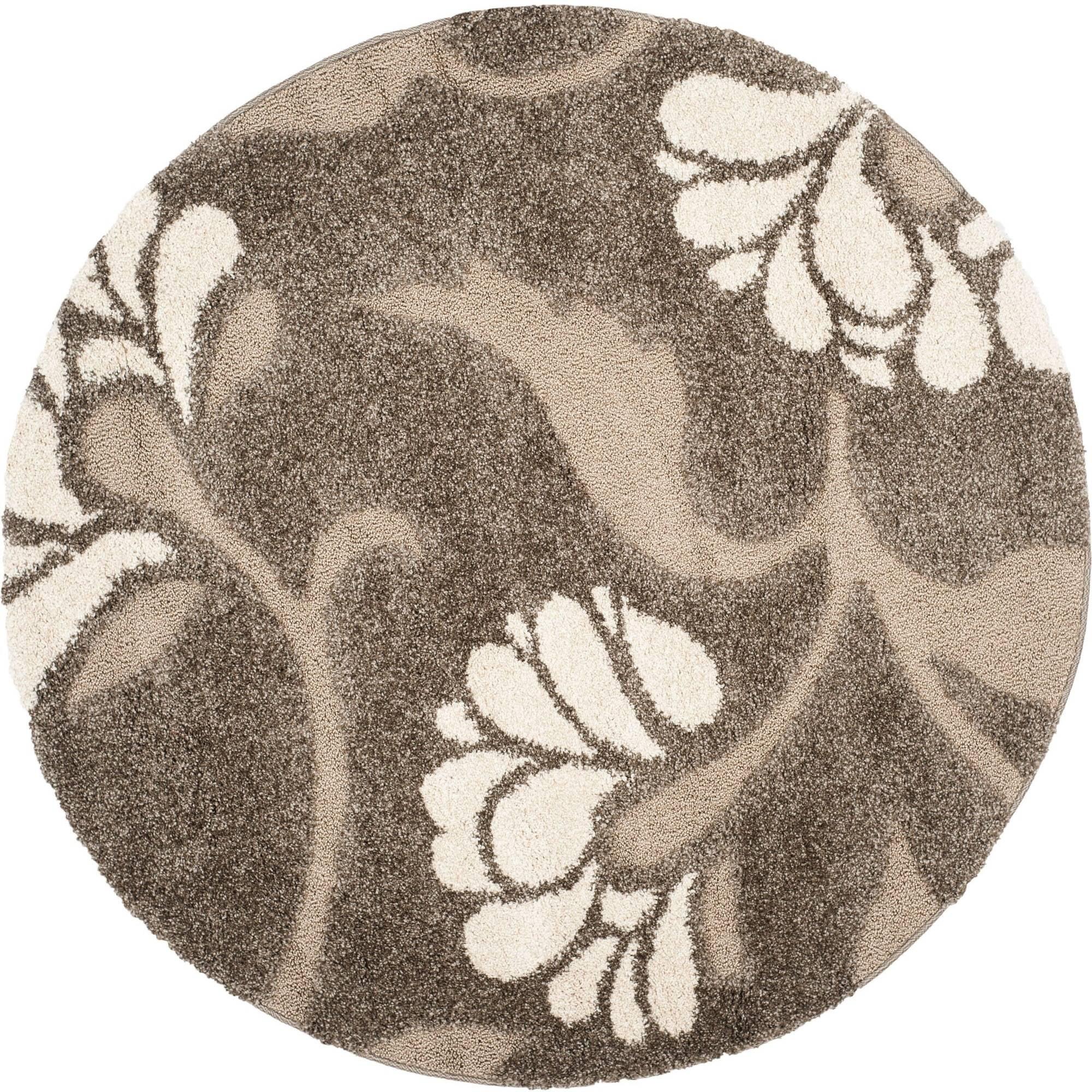 Florida Shag SG459 Power Loomed Indoor Area Rug - Smoke/Beige - 6'7" Round - Safavieh