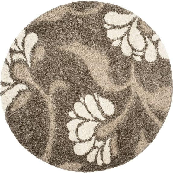 Florida Shag SG459 Power Loomed Indoor Area Rug - Smoke/Beige - 6'7" Round - Safavieh