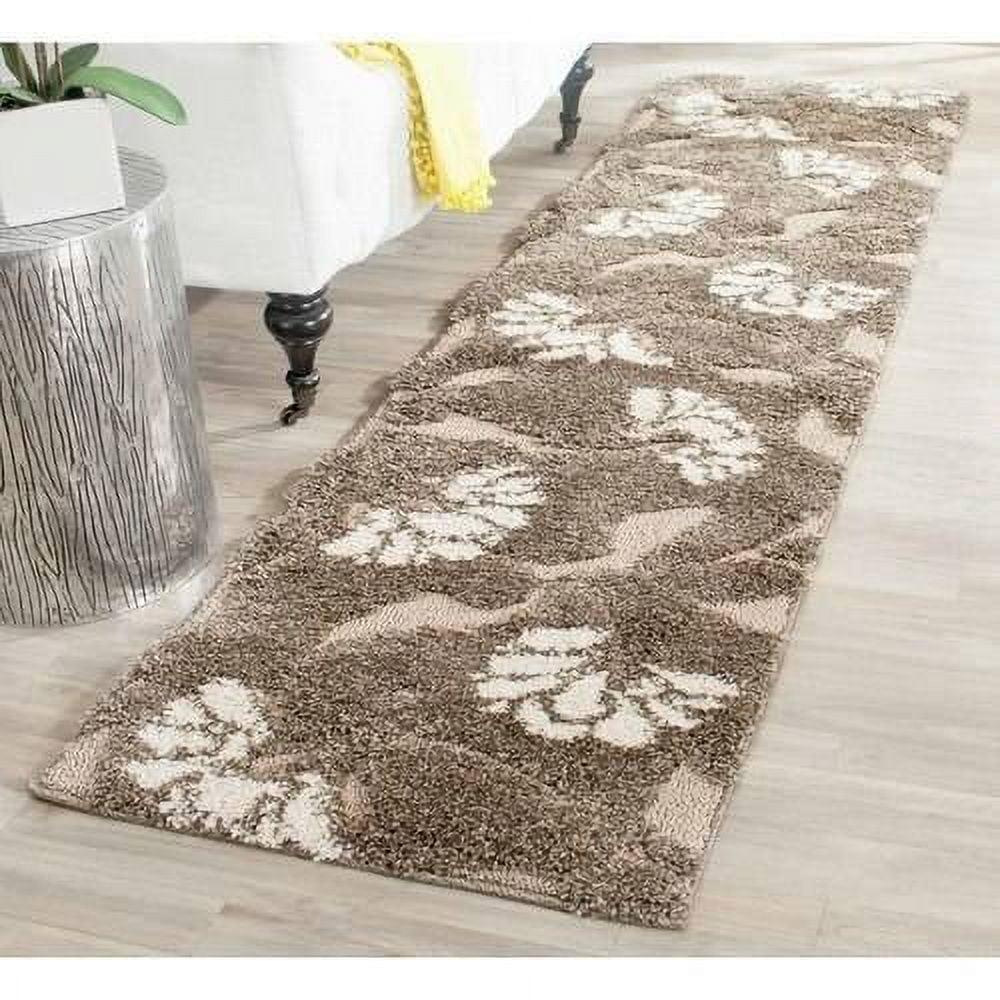 Elegant Smoke and Beige Floral Shag Runner Rug, 2'3" x 8'