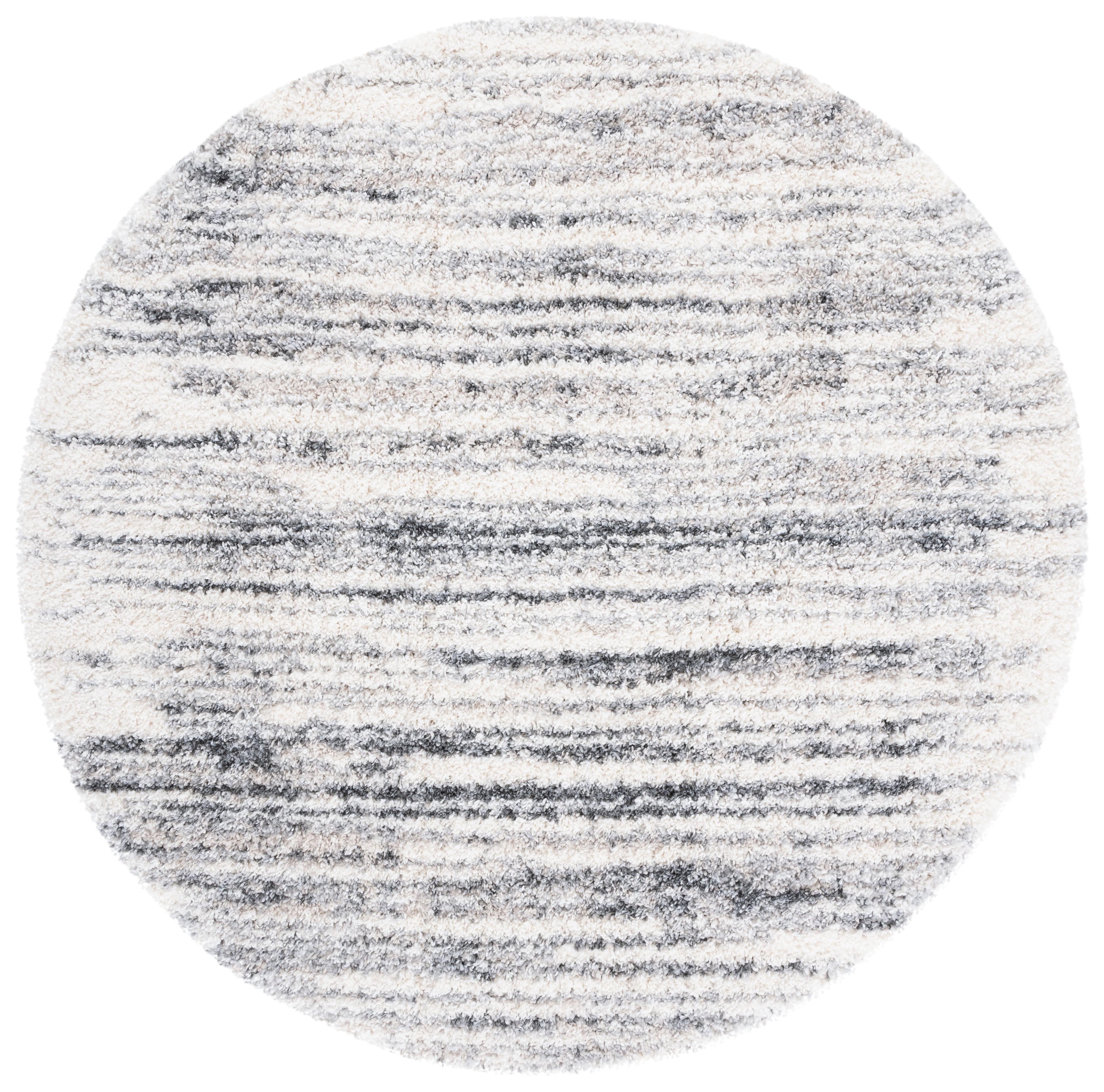 SAFAVIEH Fontana Shag Danny Abstract Plush Area Rug, Ivory/Grey, 10' x 10' Round