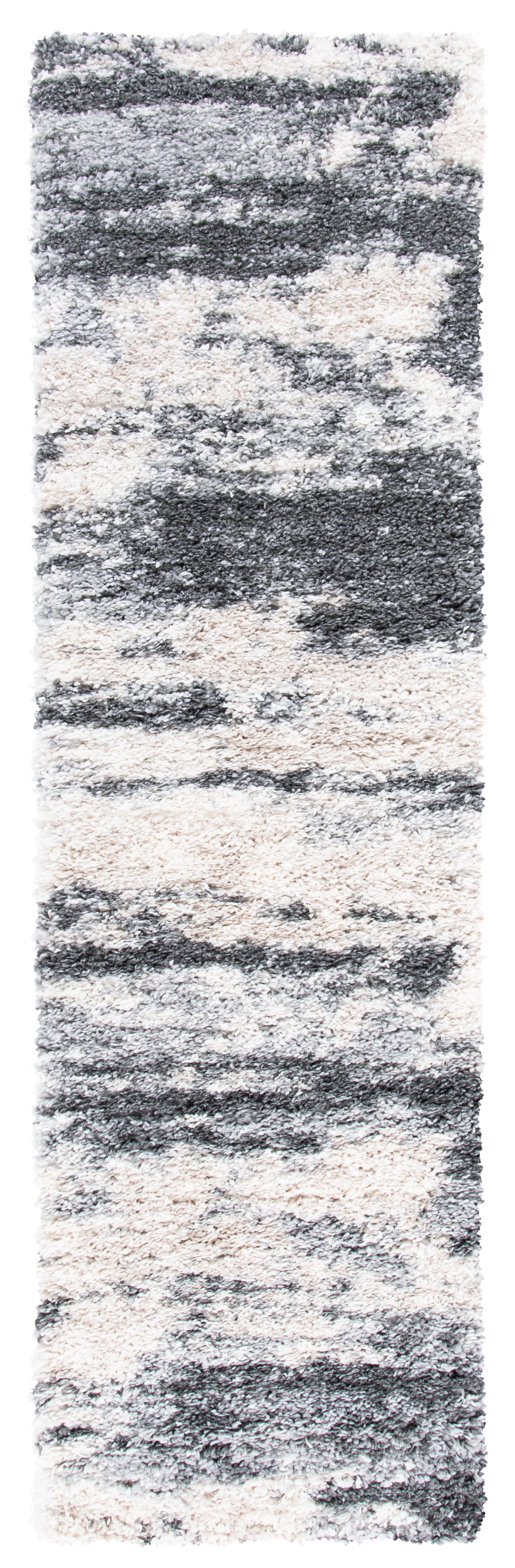 SAFAVIEH Fontana Shag Dara Abstract Plush Runner Rug, Grey/Ivory, 2'3" x 8'