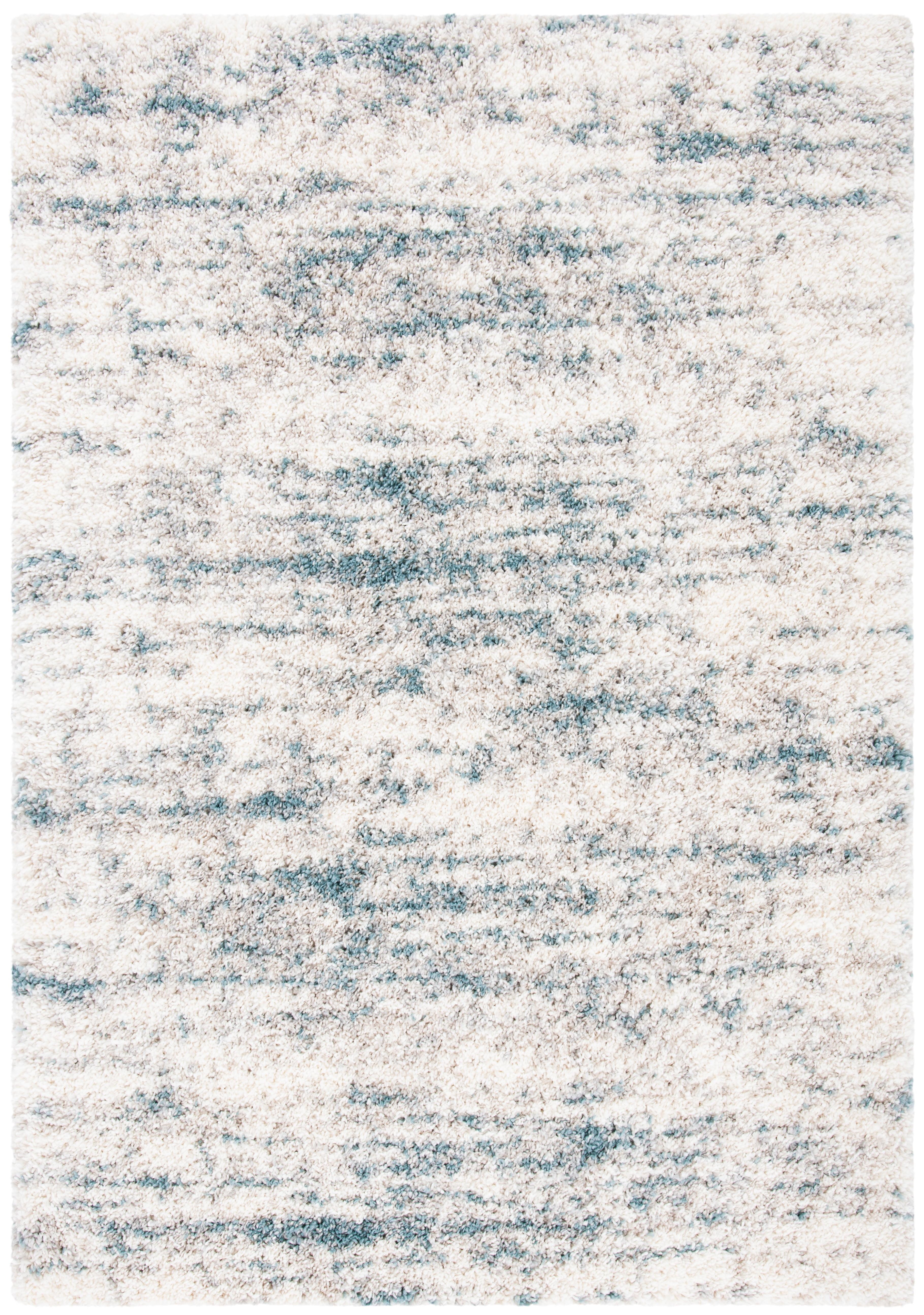 Ivory and Teal Hand-knotted Shag Area Rug 2'3" x 4'