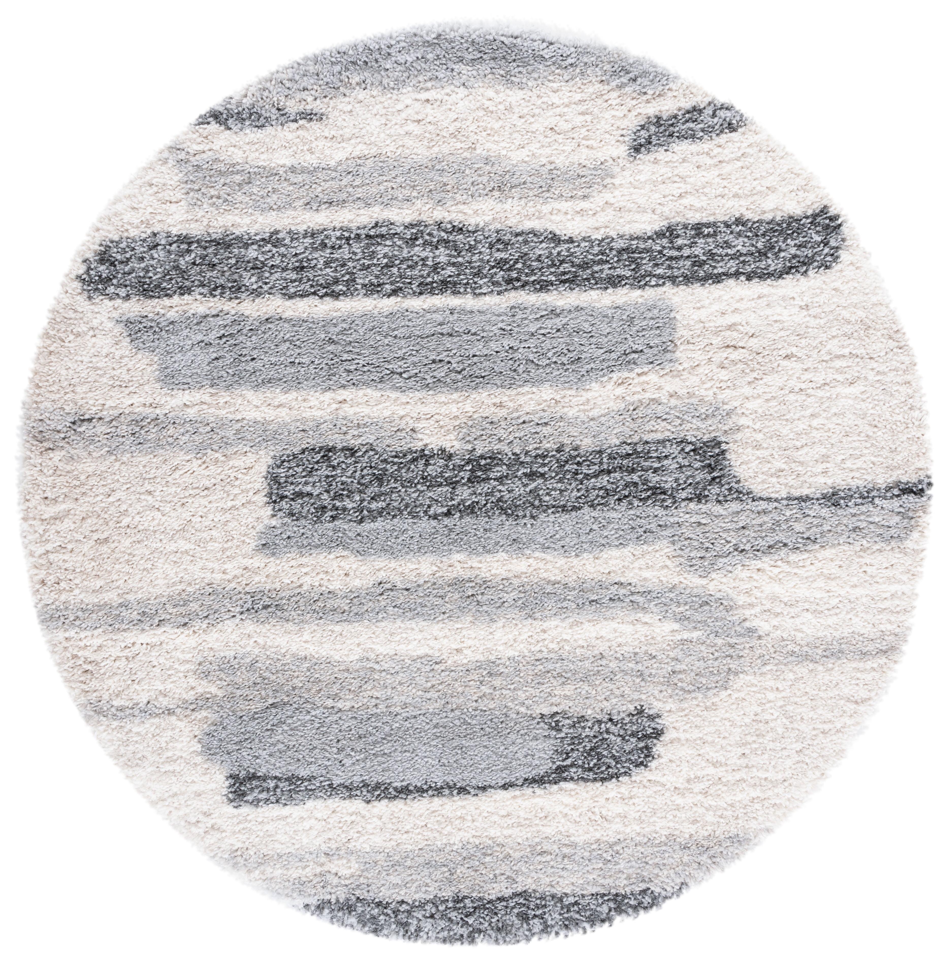 Fontana Ivory and Gray Round Shag Rug 4' x 4'