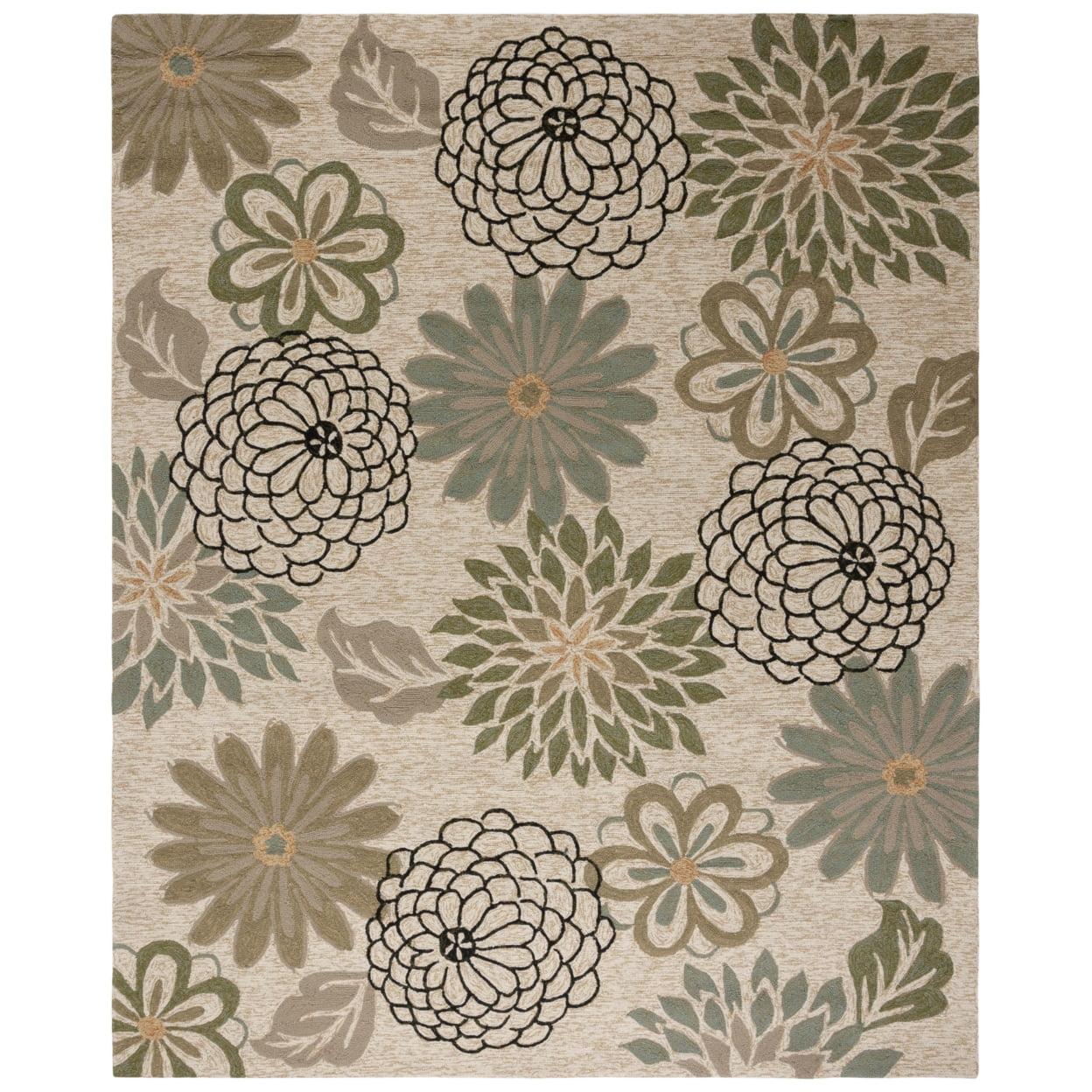 Ivory Floral Bliss 8' x 10' Hand-Hooked Synthetic Area Rug