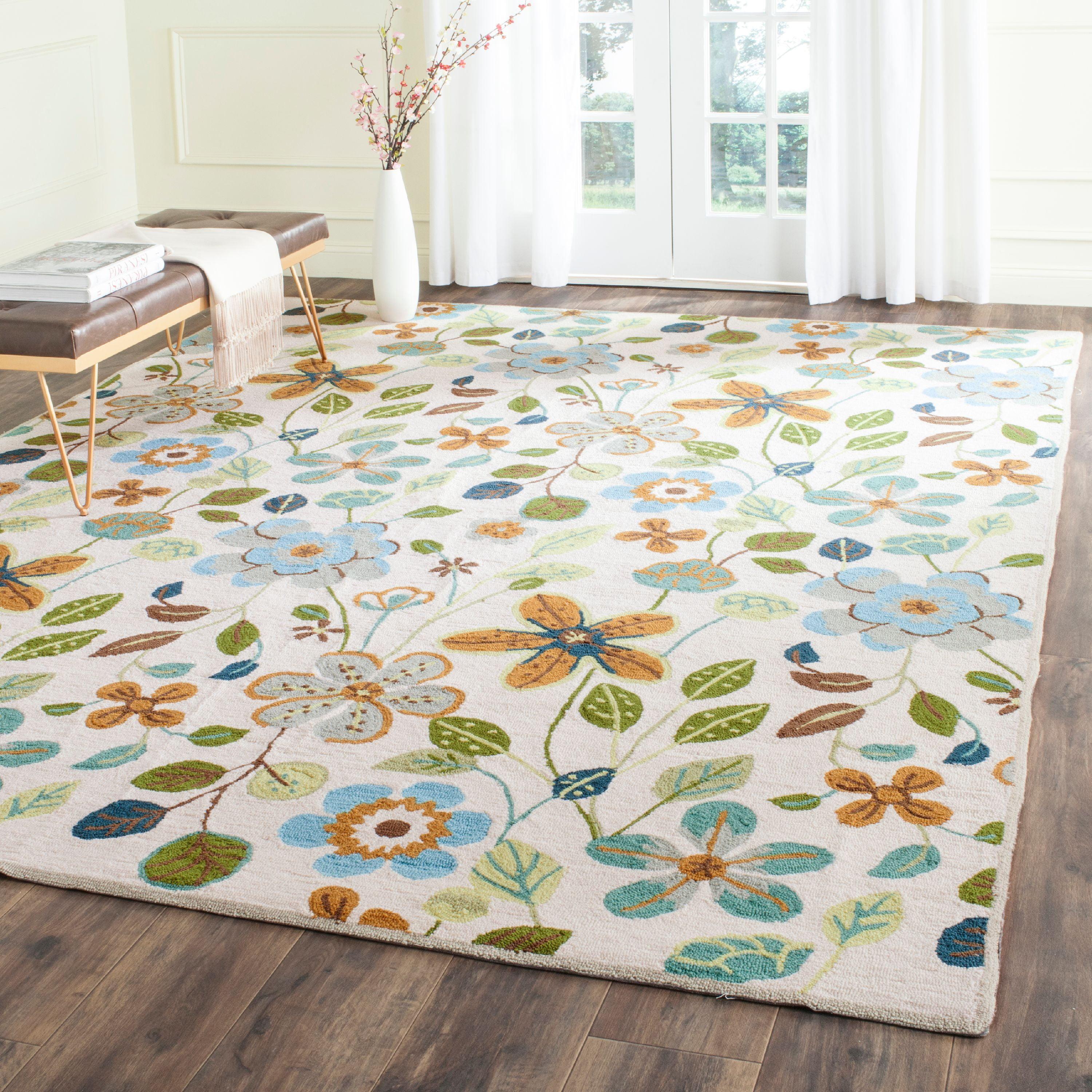 Ivory Floral Hand-knotted Synthetic 8' x 10' Area Rug