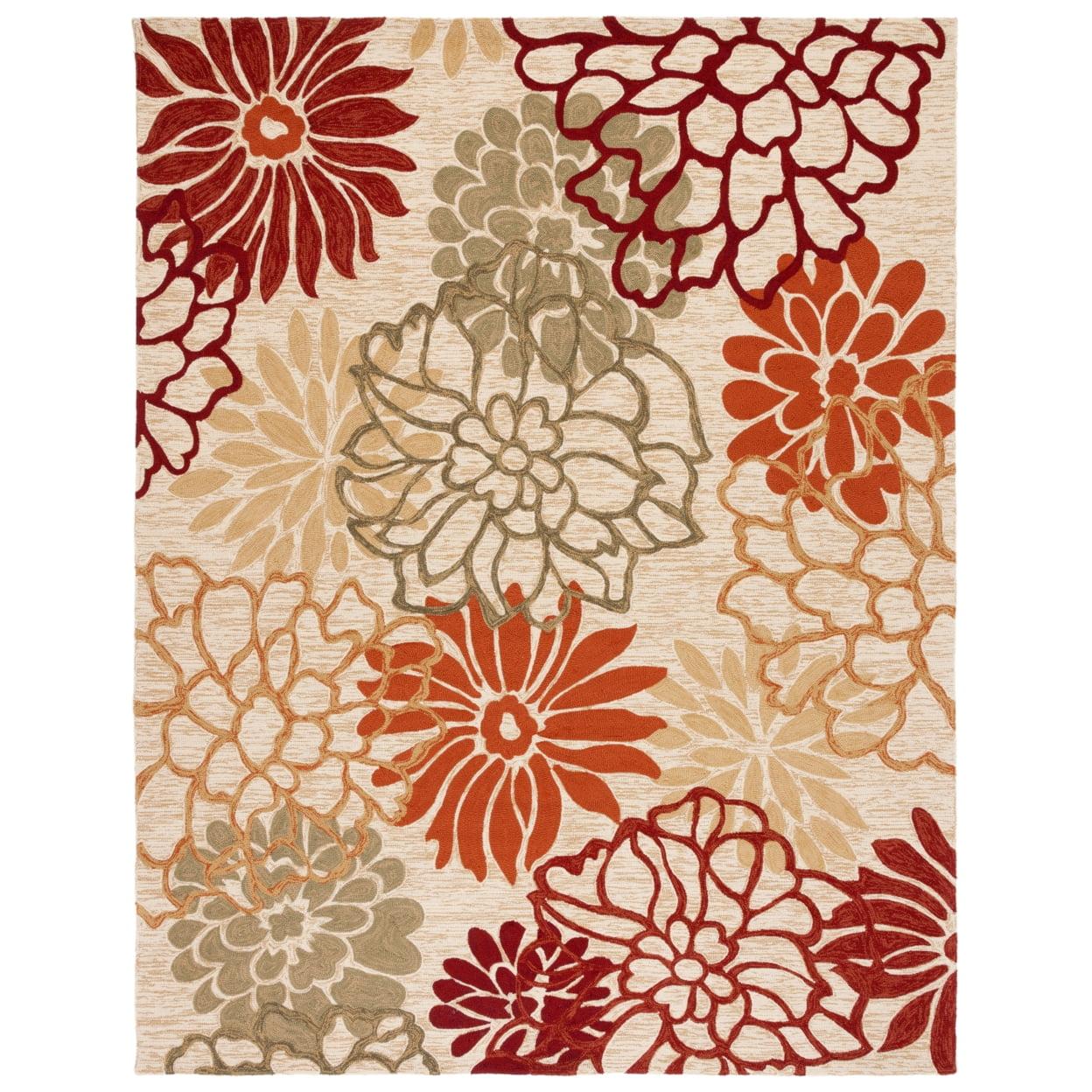 Beige and Green Floral Synthetic 5' x 7' Area Rug