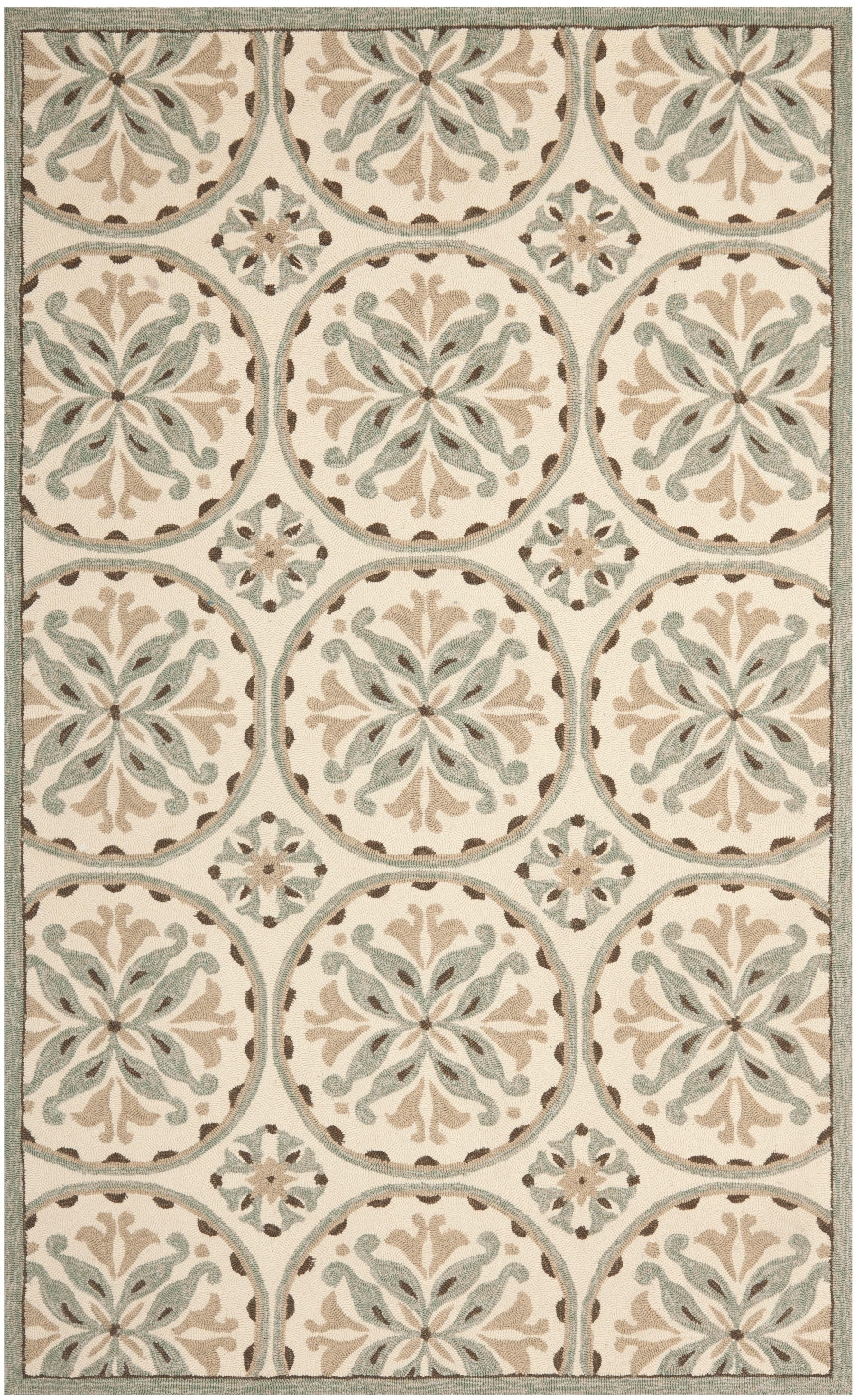 Handmade Blue and Beige Floral Synthetic Area Rug