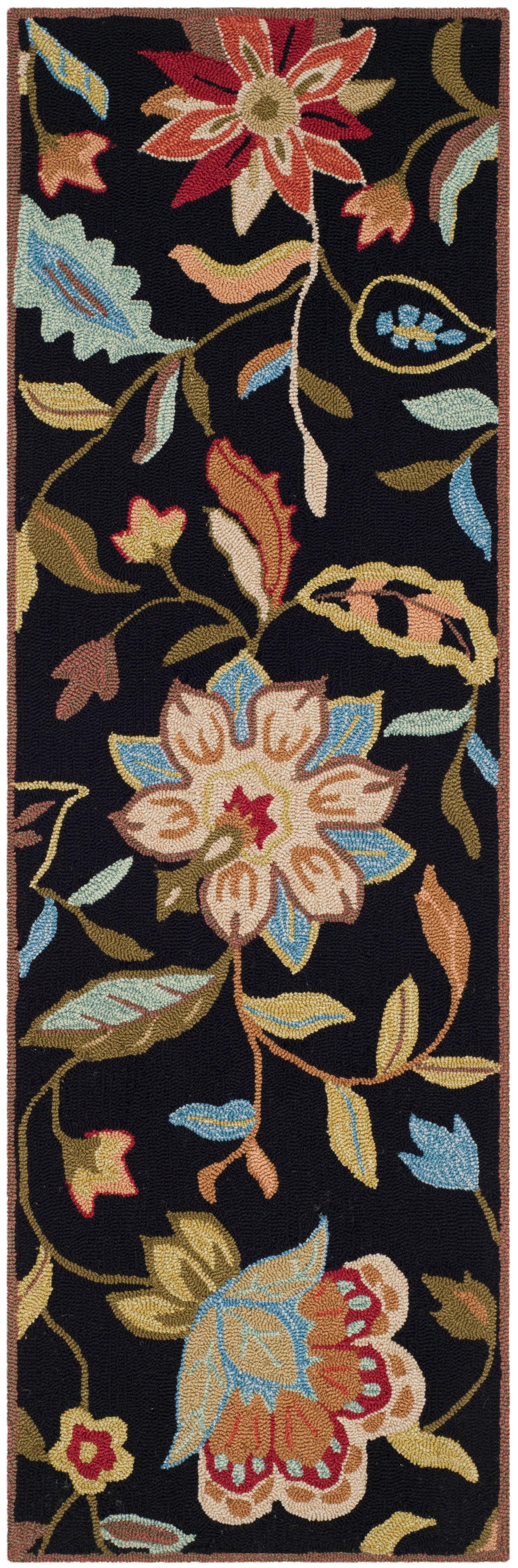 Four Seasons FRS435 Hand Hooked Runner Rug - Black/Purple - 2'3"x6' - Safavieh.