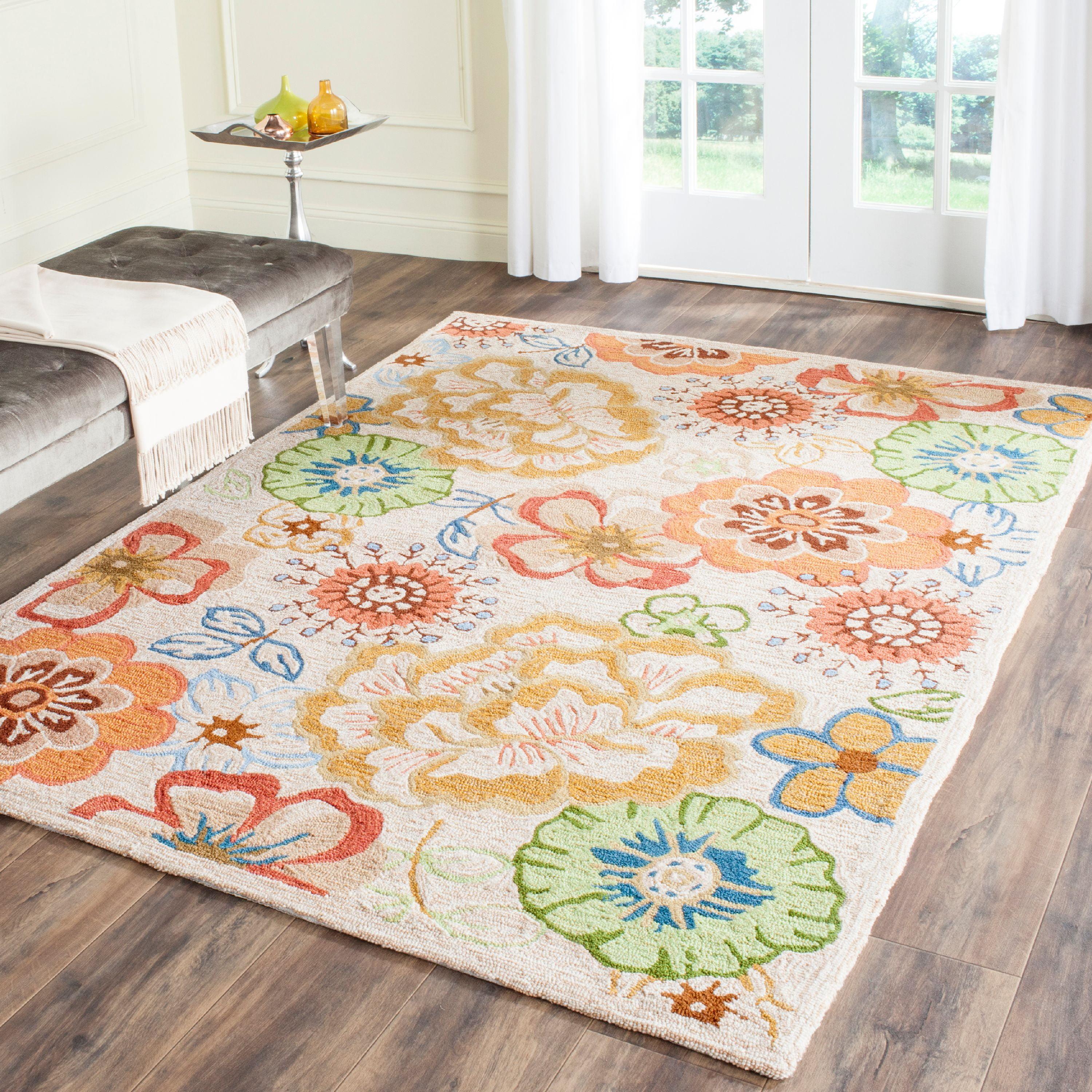 Ivory and Red Floral Synthetic Kids' Rug, 4' x 6'