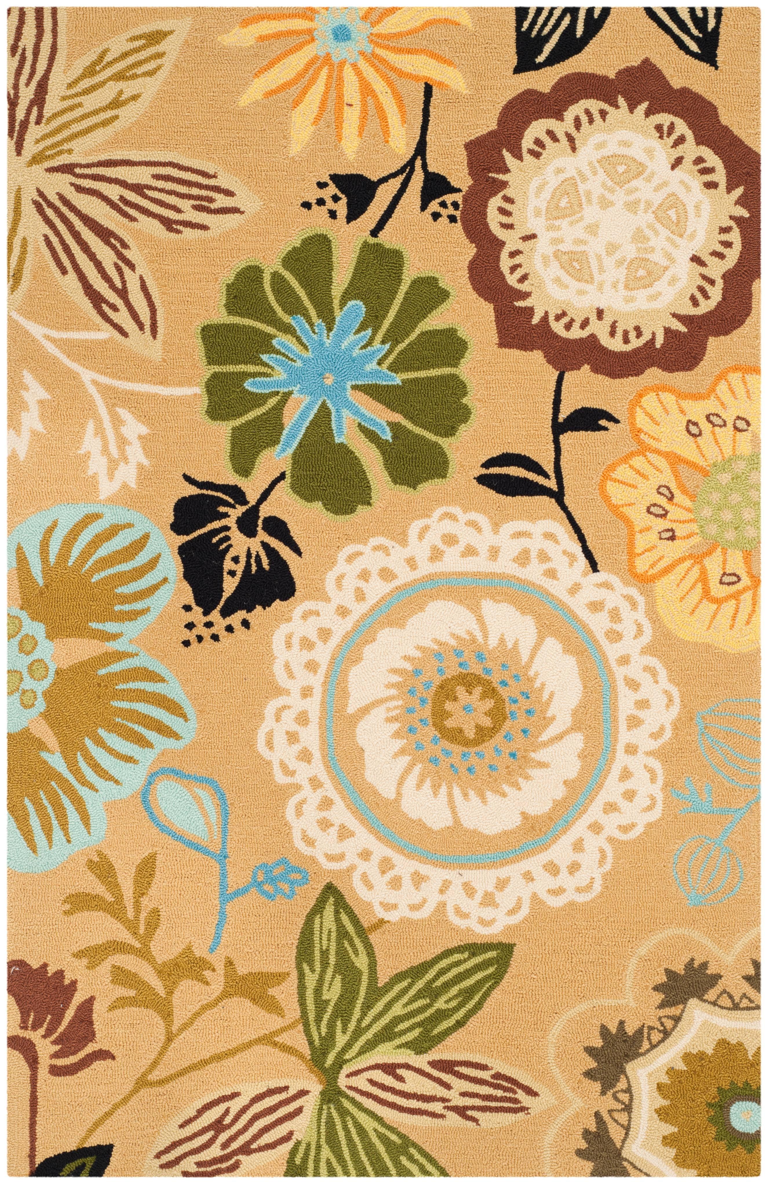 Taupe and Multicolor Floral Synthetic Area Rug