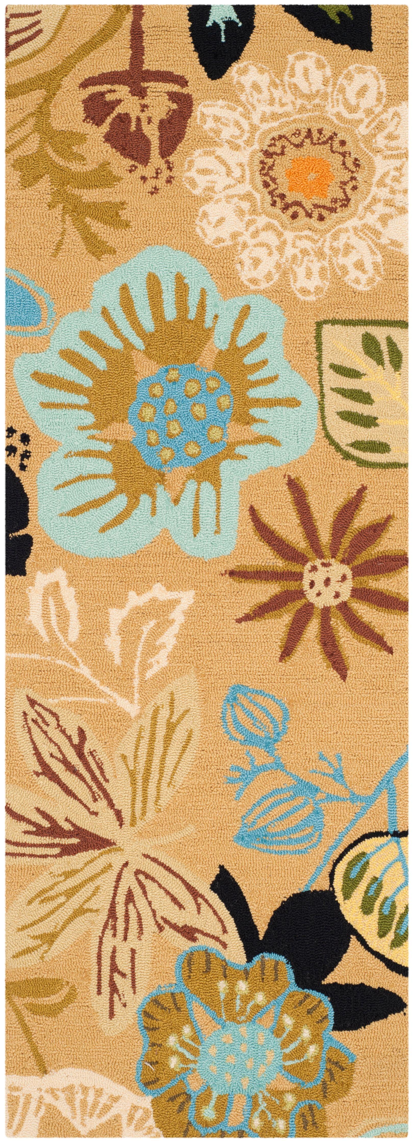 Taupe and Multicolor Floral Synthetic Runner Rug