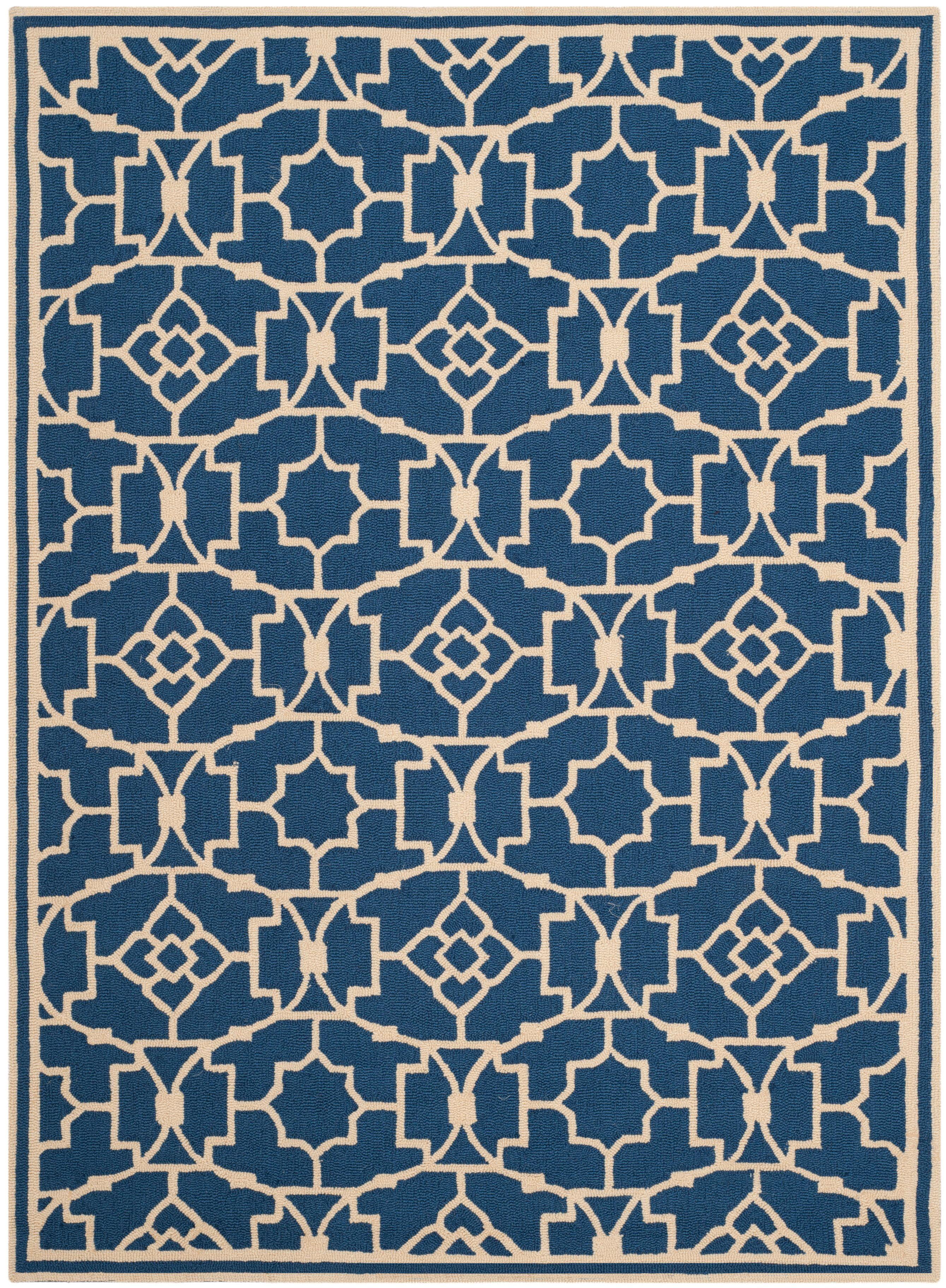 Handmade Ivory and Blue Floral Synthetic 4' x 6' Rug