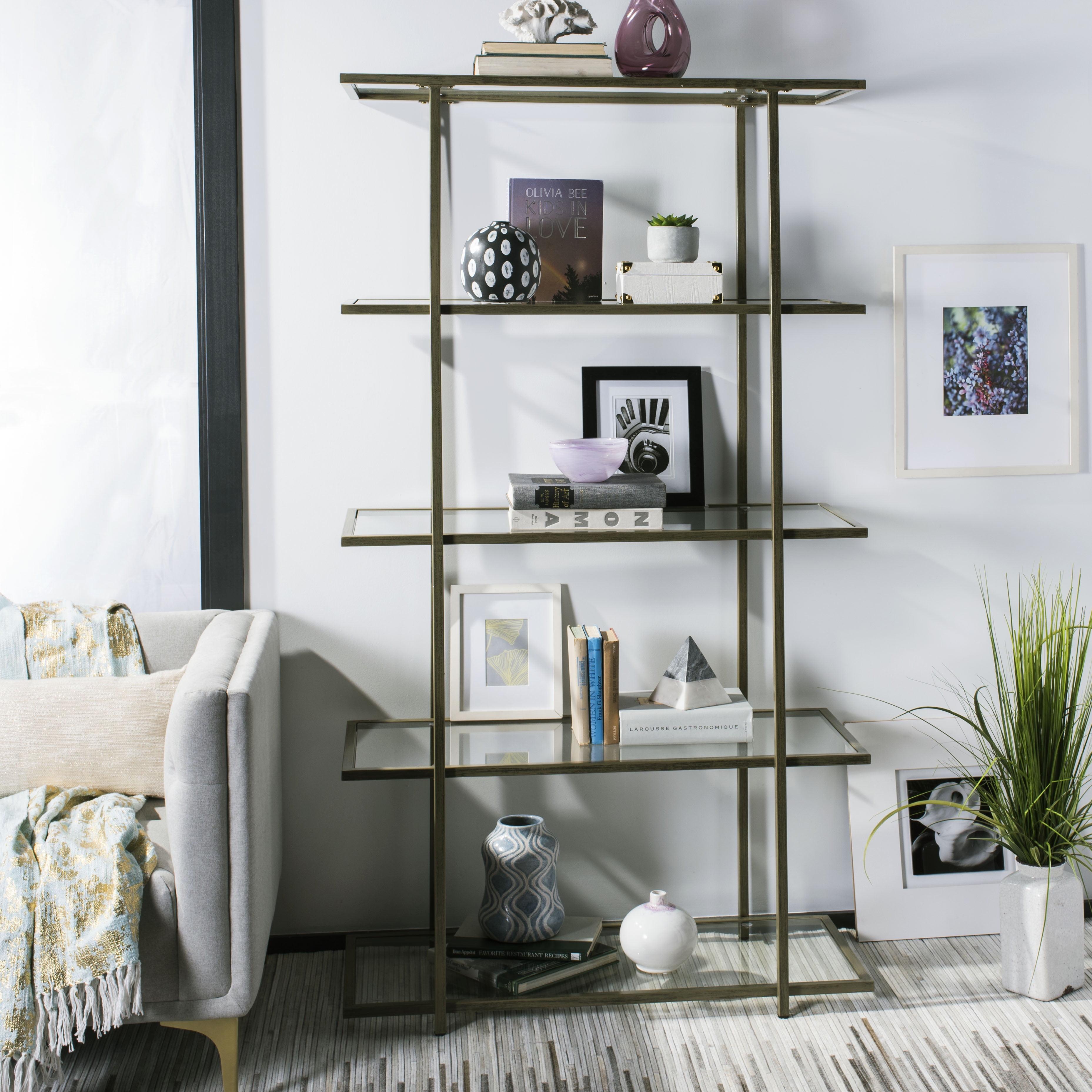 Francis Transitional 5-Tier Etagere in French Silver with Glass Shelves