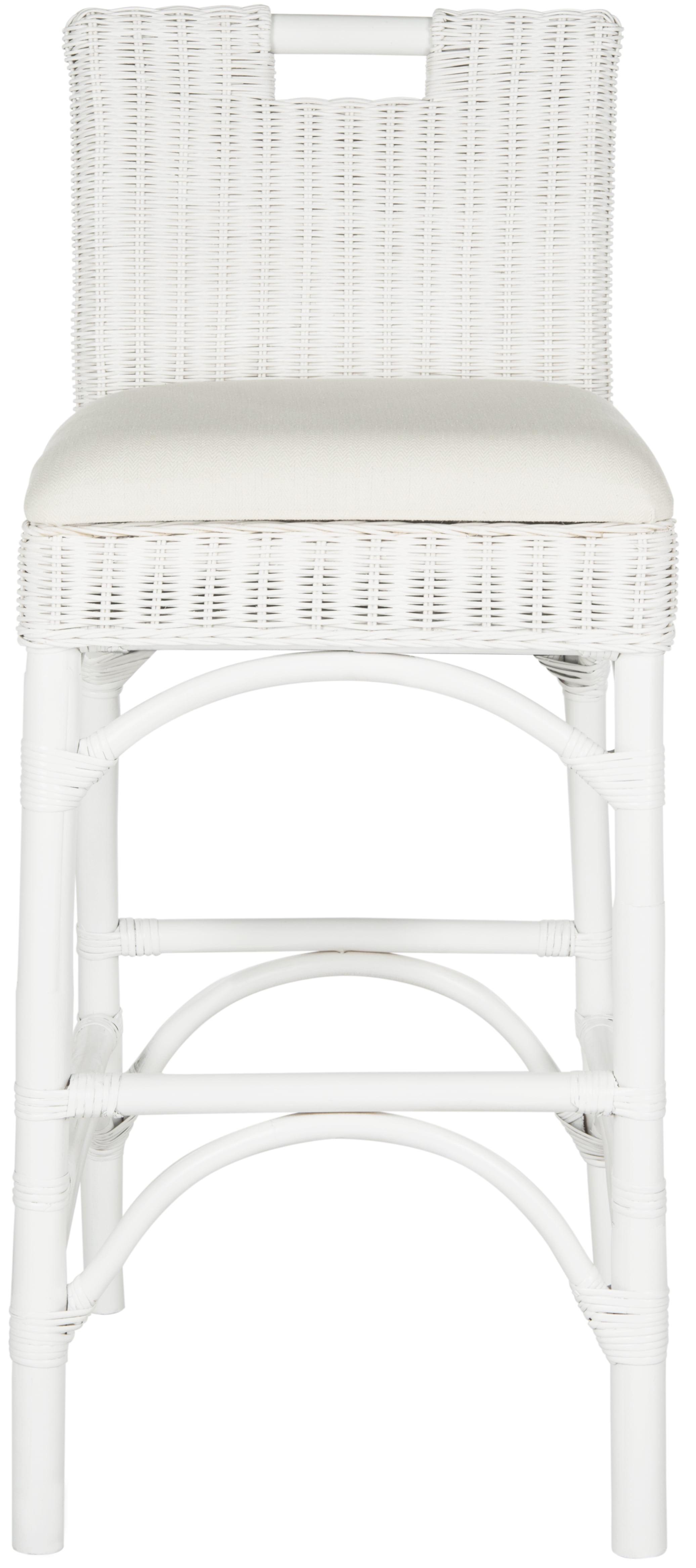 Transitional White Rattan Bar Stool with Comfy Cushion