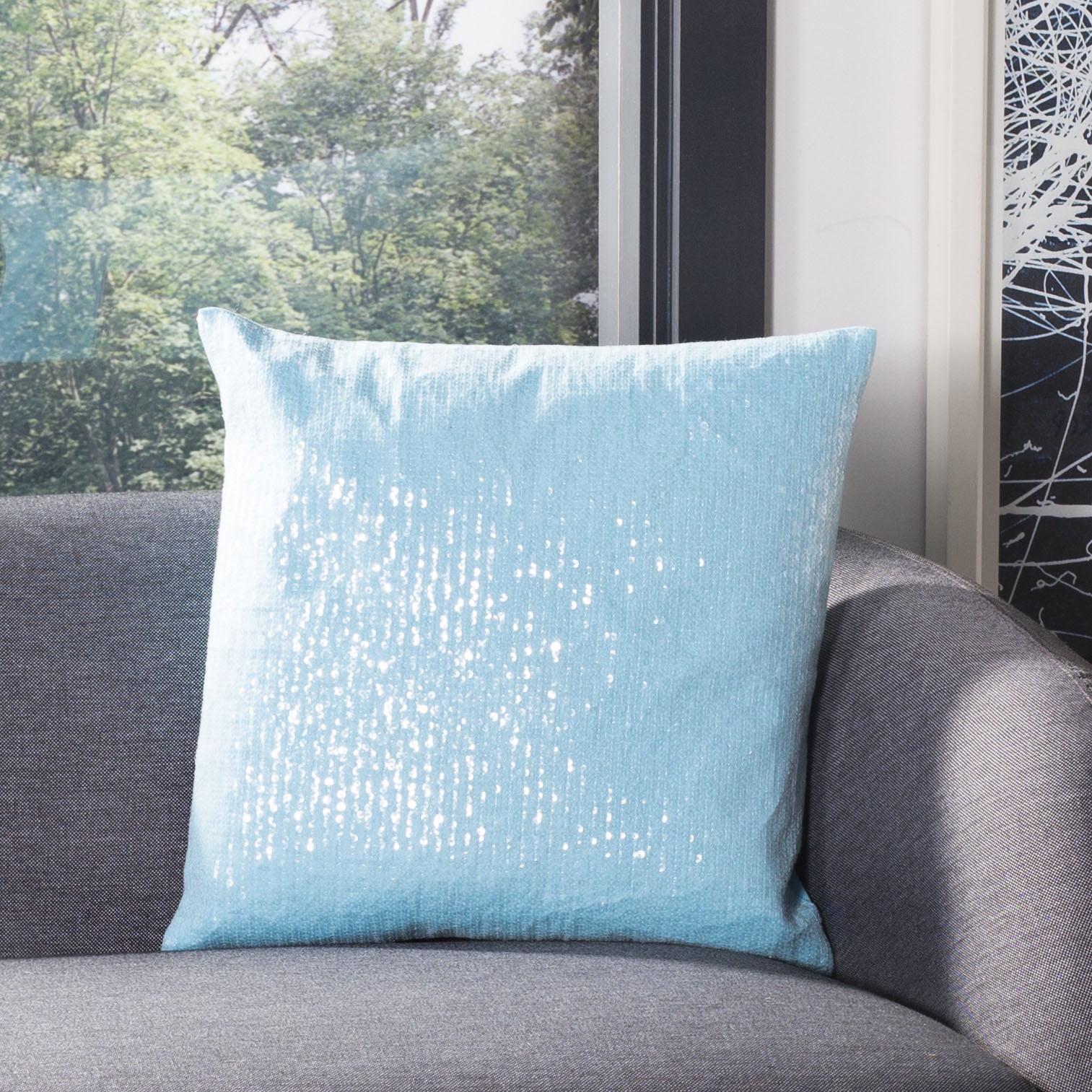 Gaila Blue Sequined Cotton 18'' Square Throw Pillow