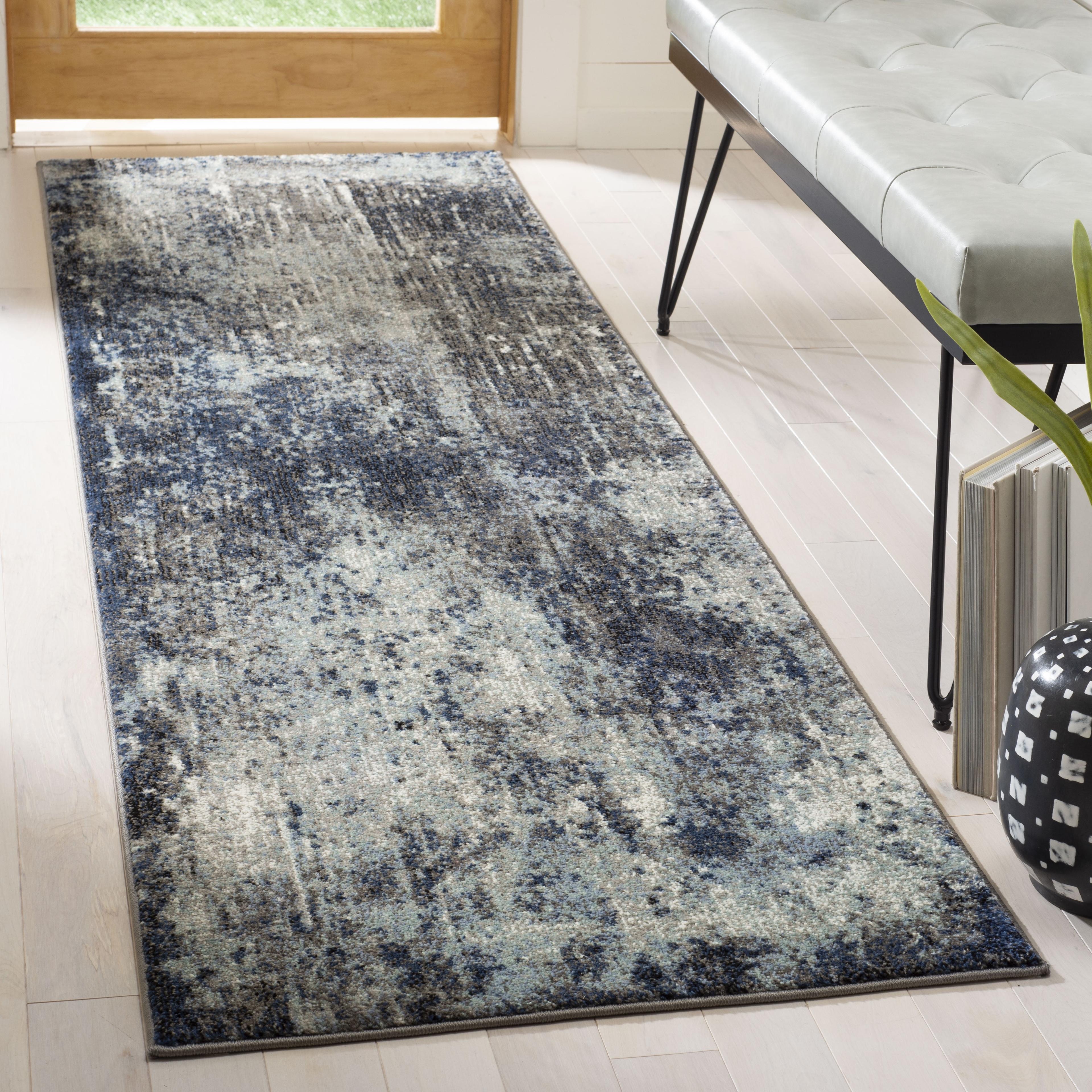 Celestial Charm Abstract Blue Runner Rug, 2'3" x 8', Easy-Care Synthetic