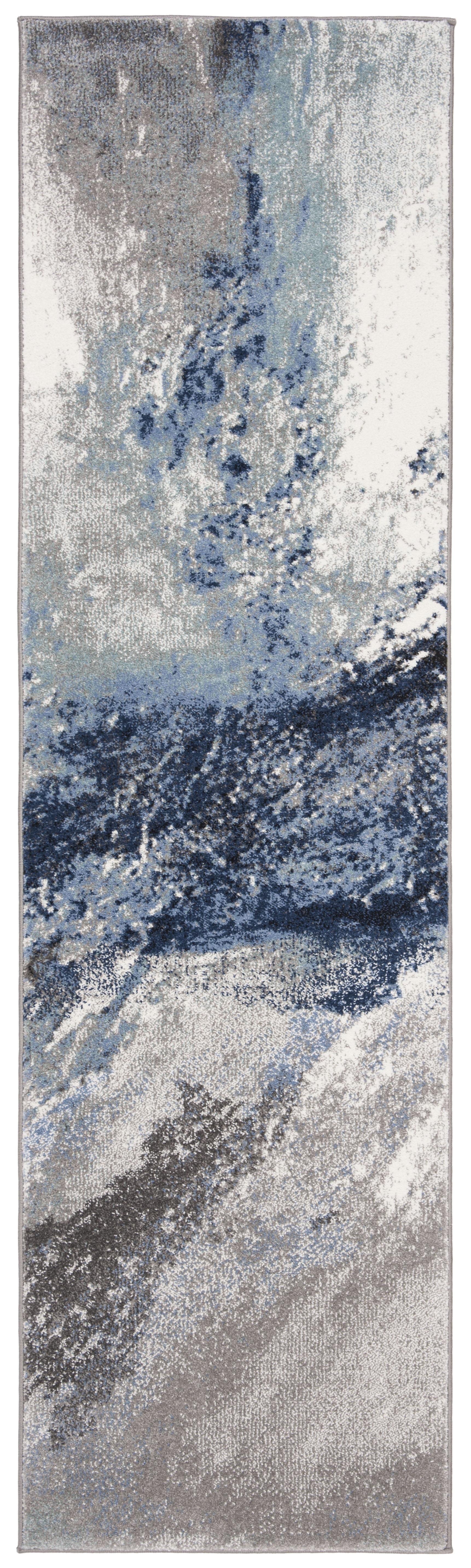 Celestial Spark Abstract Blue Runner Rug - Hand-knotted Synthetic 2'3" x 22'