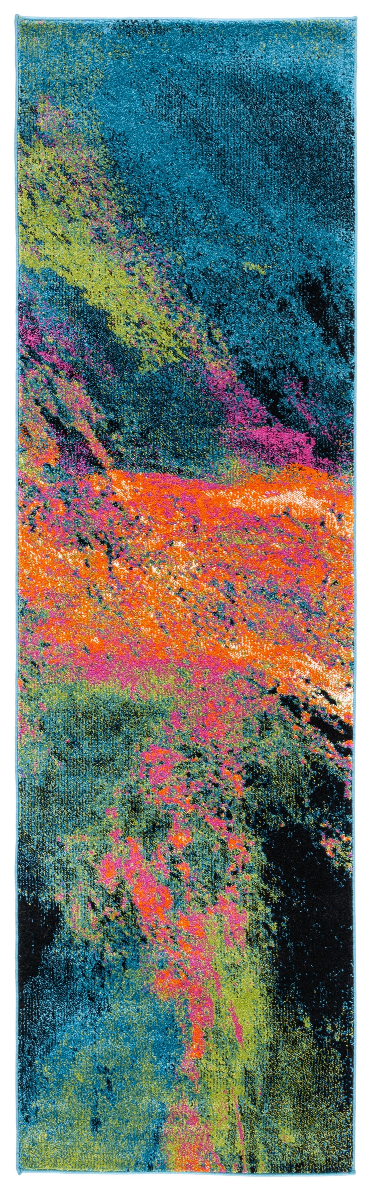 Galaxy GAL117 Power Loomed Indoor Runner - Blue/Orange - 2'3"x8' - Safavieh
