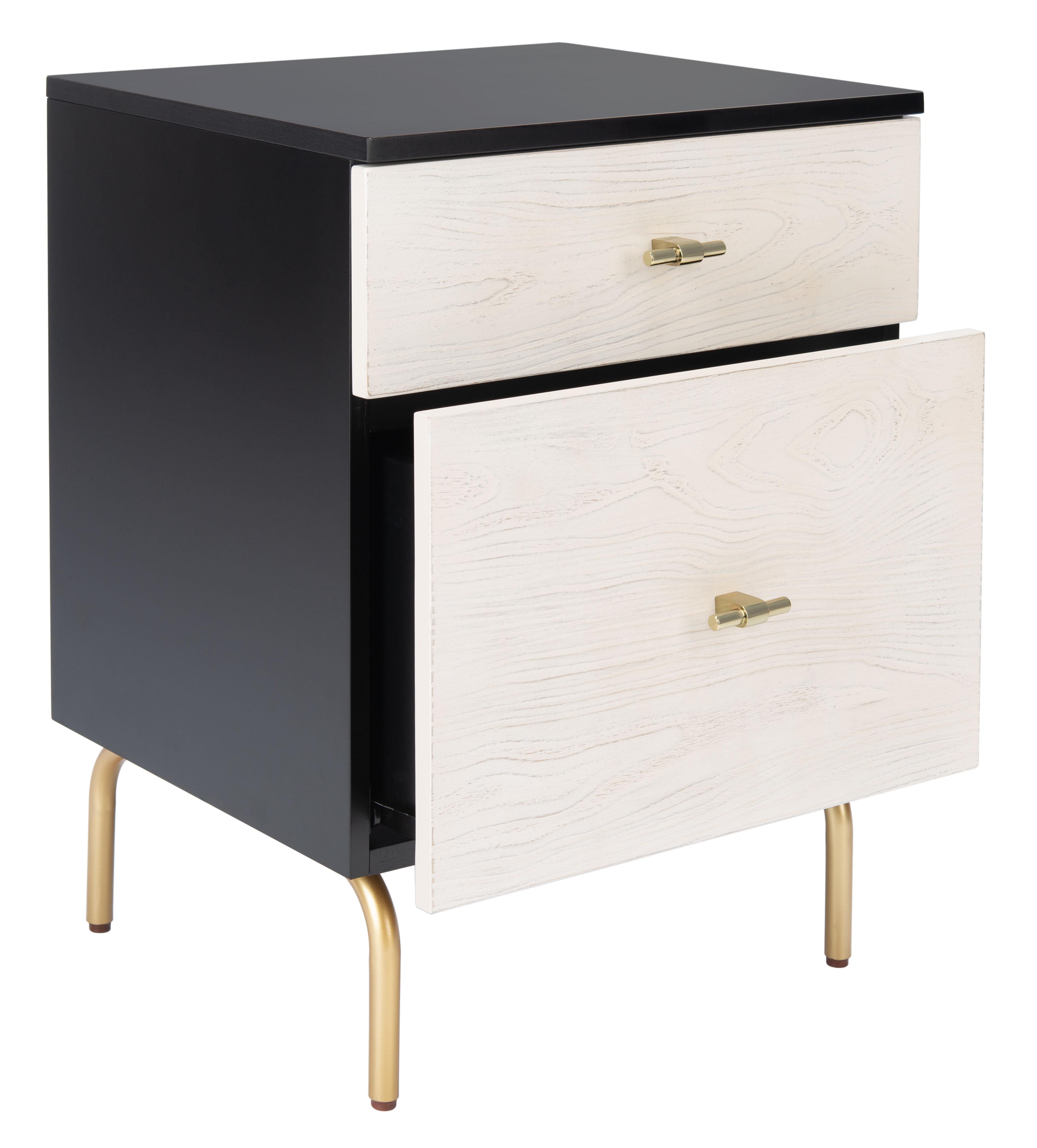 Genevieve Mid-Century Mahogany 2-Drawer Nightstand in Black/White Washed