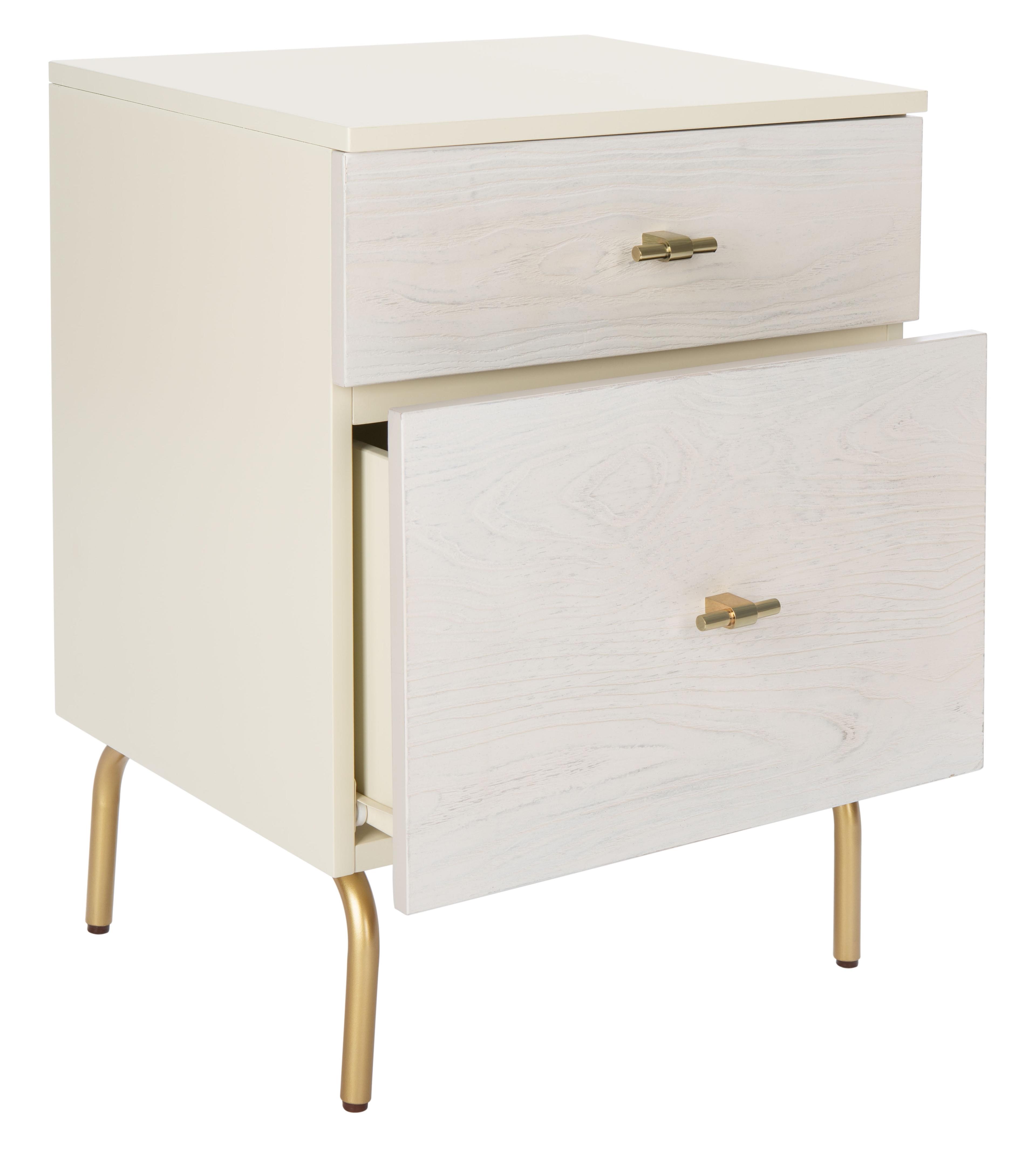 SAFAVIEH Genevieve Mid-Century 2 Drawer Nightstand, Cream/White Washed