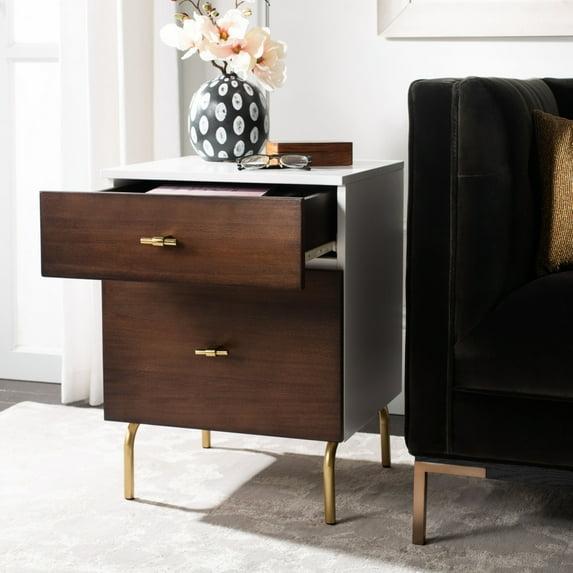 Genevieve 2 Drawer Nightstand - Walnut/White/Gold - Safavieh.