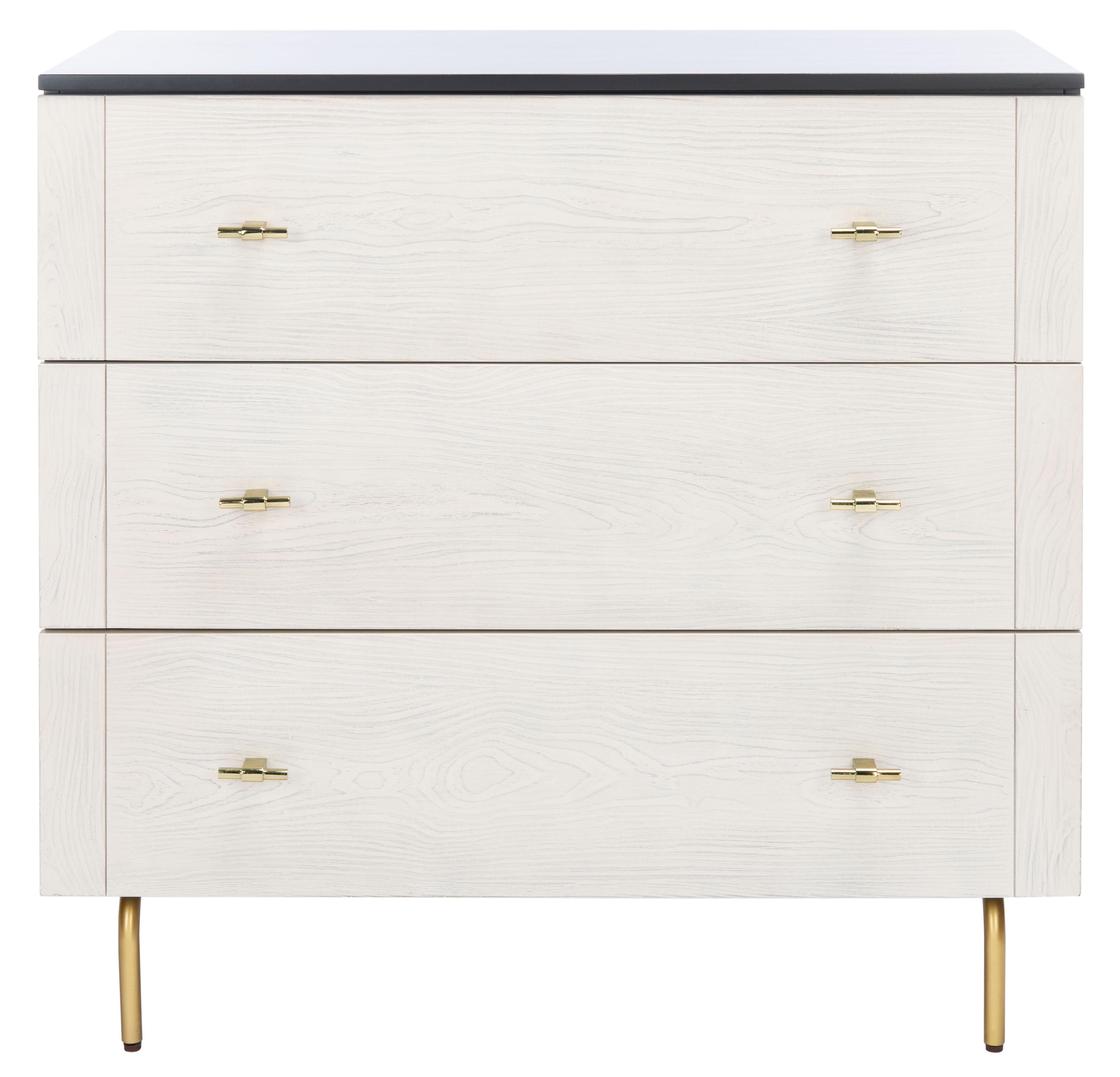 SAFAVIEH Genevieve Mid-Century Retro 3 Drawer Dresser, Black/White Washed (36 in. W x 18 in. D x 36 in. H)