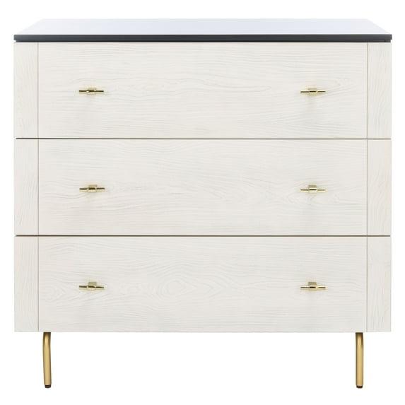 SAFAVIEH Genevieve Mid-Century Retro 3 Drawer Dresser, Black/White Washed (36 in. W x 18 in. D x 36 in. H)