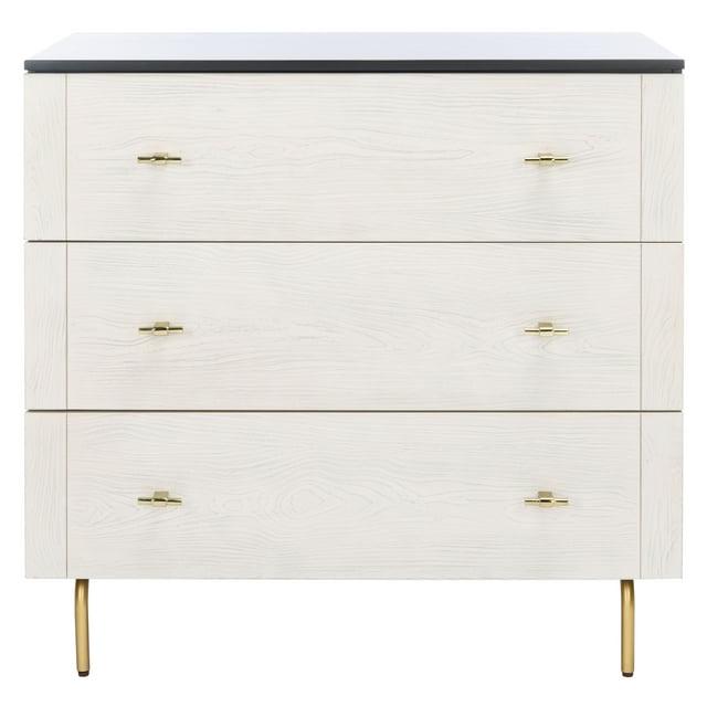 SAFAVIEH Genevieve Mid-Century Retro 3 Drawer Dresser, Black/White Washed (36 in. W x 18 in. D x 36 in. H)