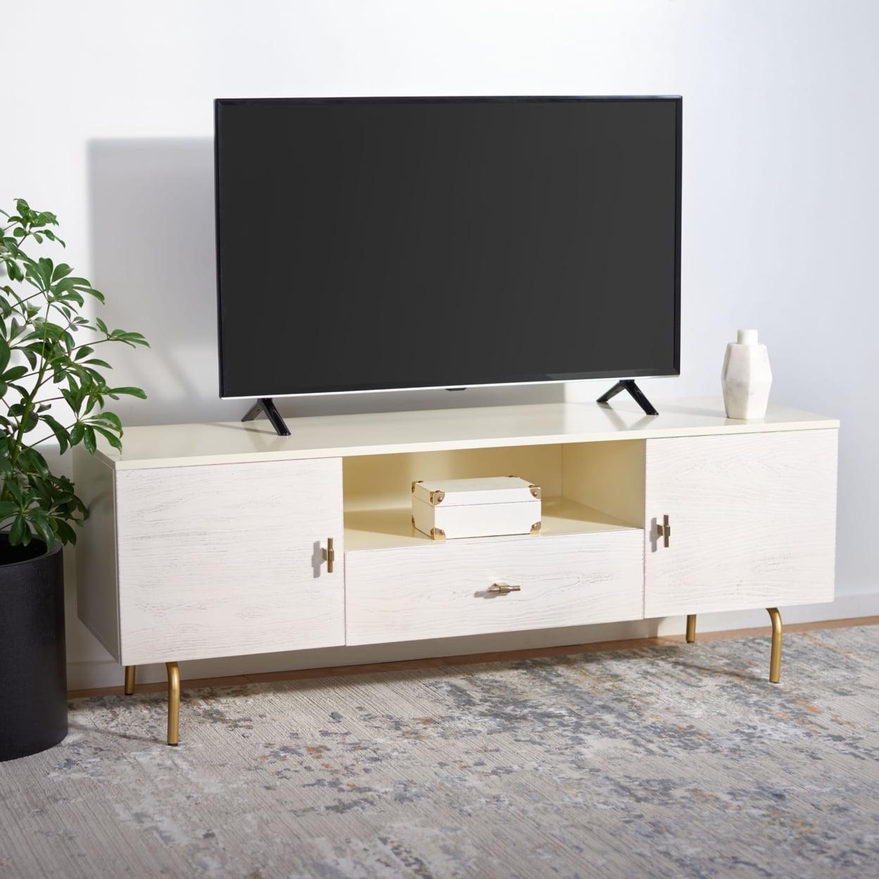 SAFAVIEH Genevieve Modern Storage TV Stand, Cream/White Washed (54 in. W x 15.7 in. D x 19.7 in. H)