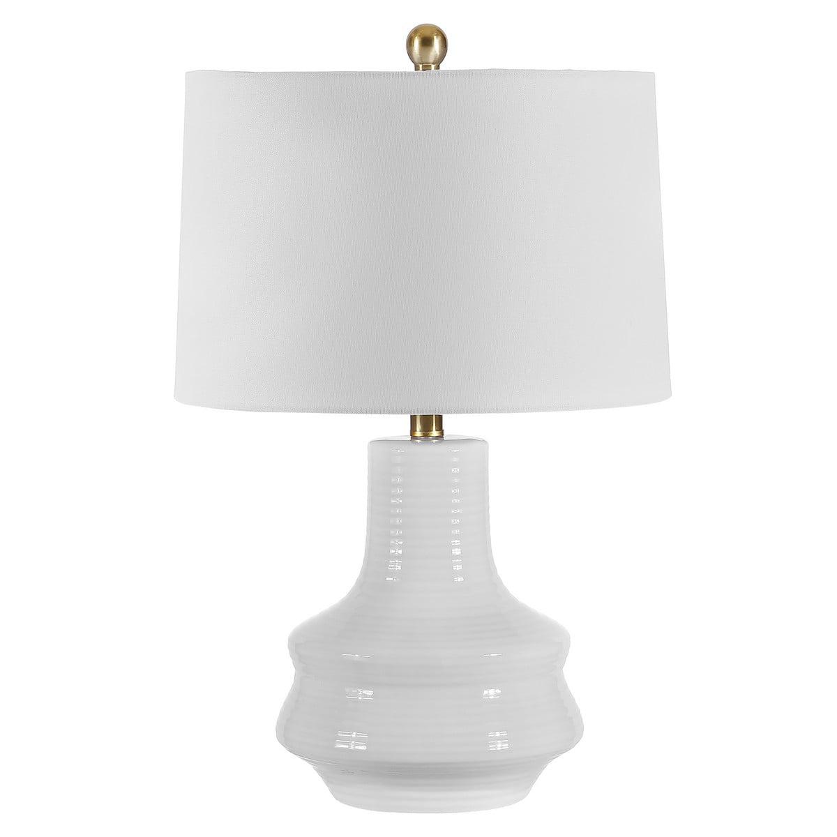 Ivory Ceramic Arc Table Lamp with Drum Shade