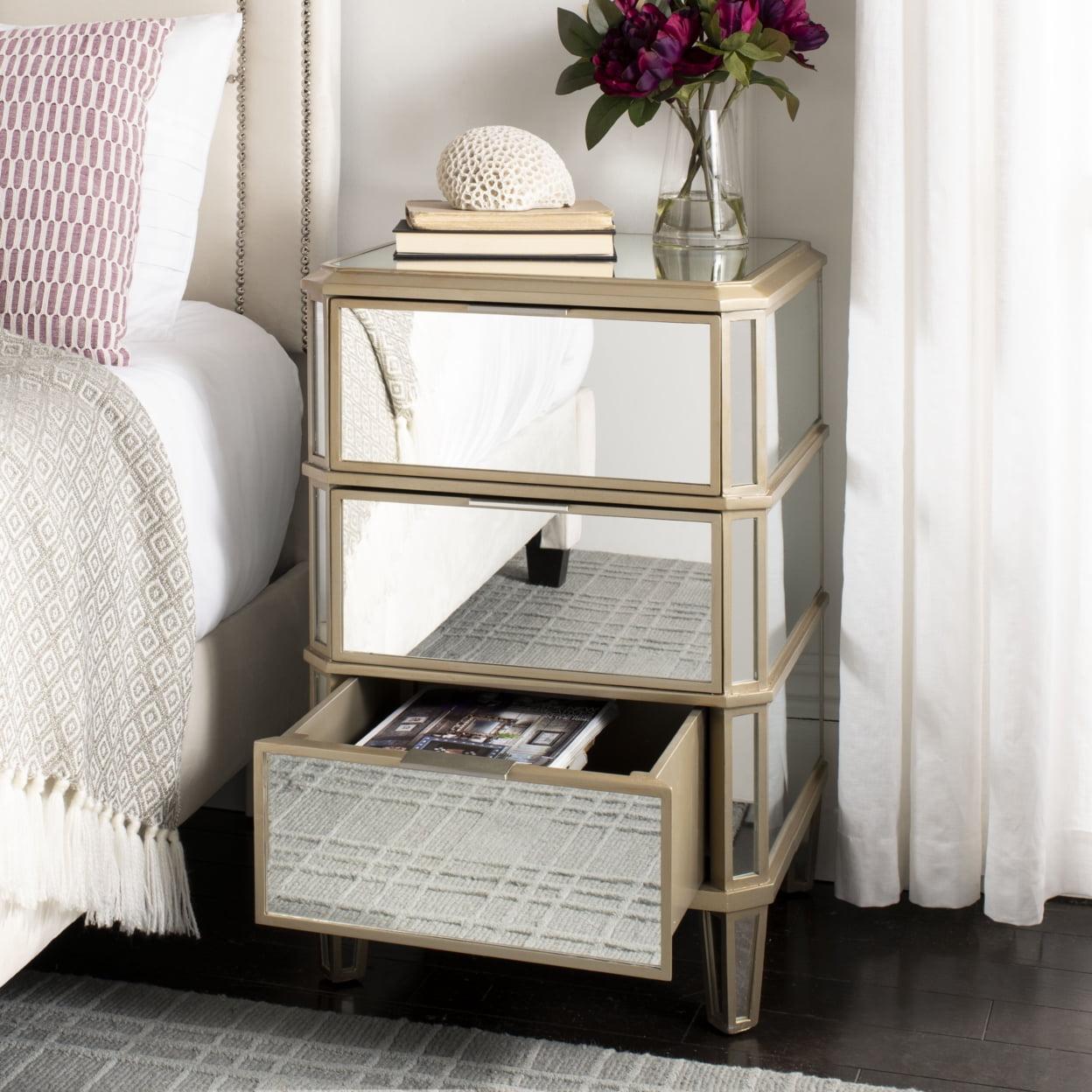 Giana 3 Drawer Mirrored Nightstand - Mirror - Safavieh.