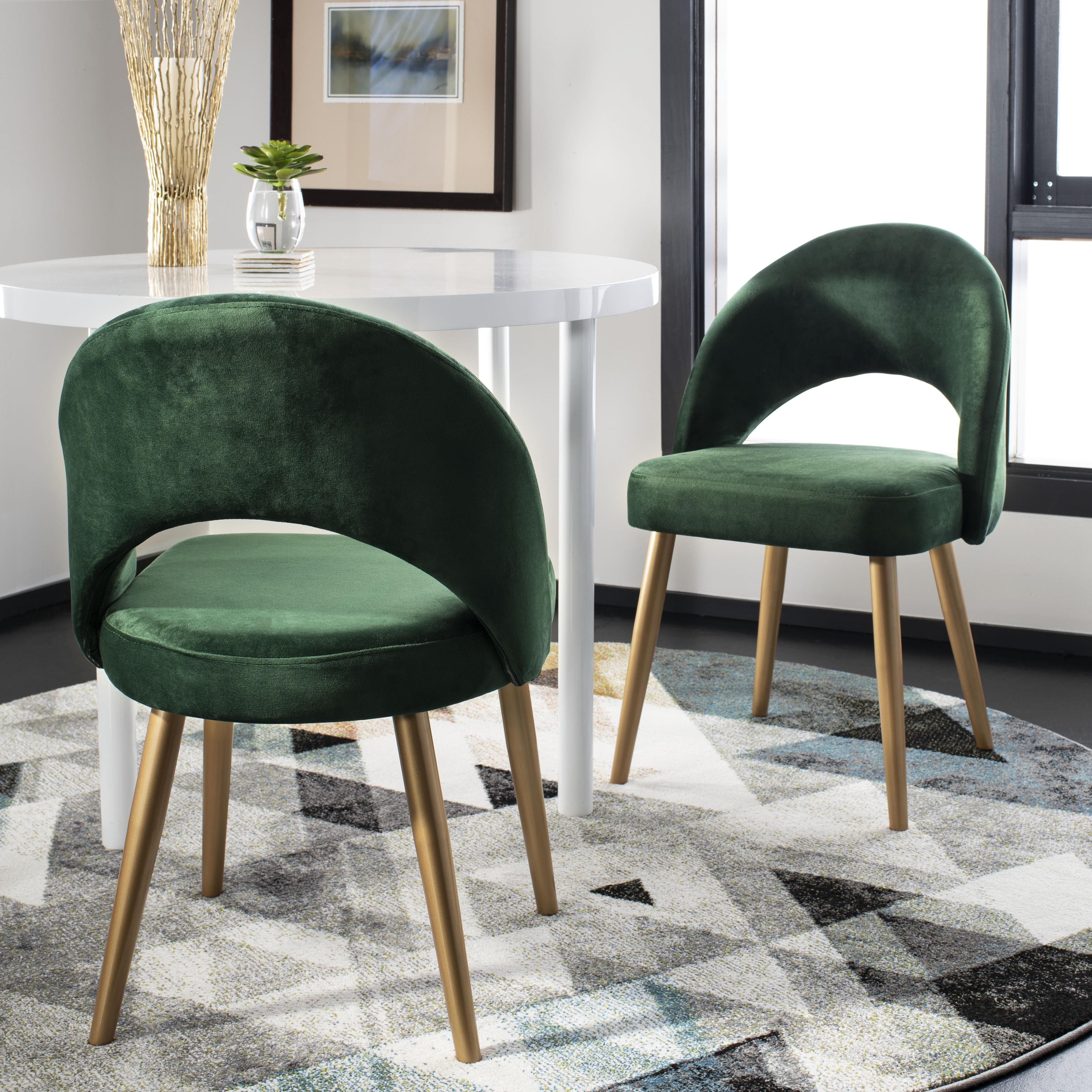 Malachite Green Velvet Upholstered Side Chair with Gold Wood Accents