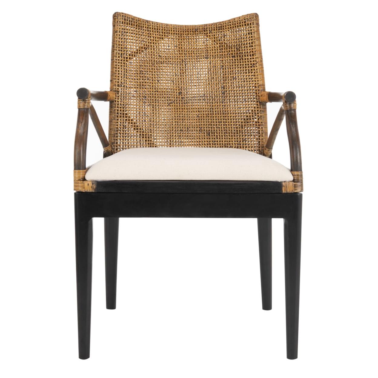 Gianni Transitional Rattan and Mahogany Arm Chair in Brown/Black