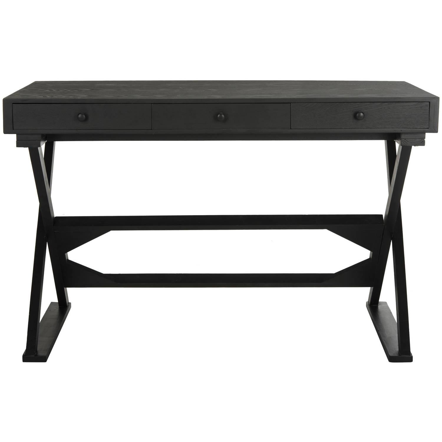 Weathered Black Transitional Wood Home Office Desk with Drawers