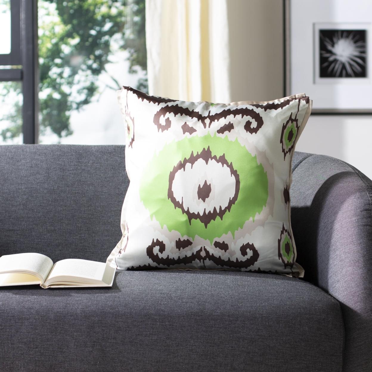 Giselle Lime Green and Taupe Suzani Pattern Pillow Set