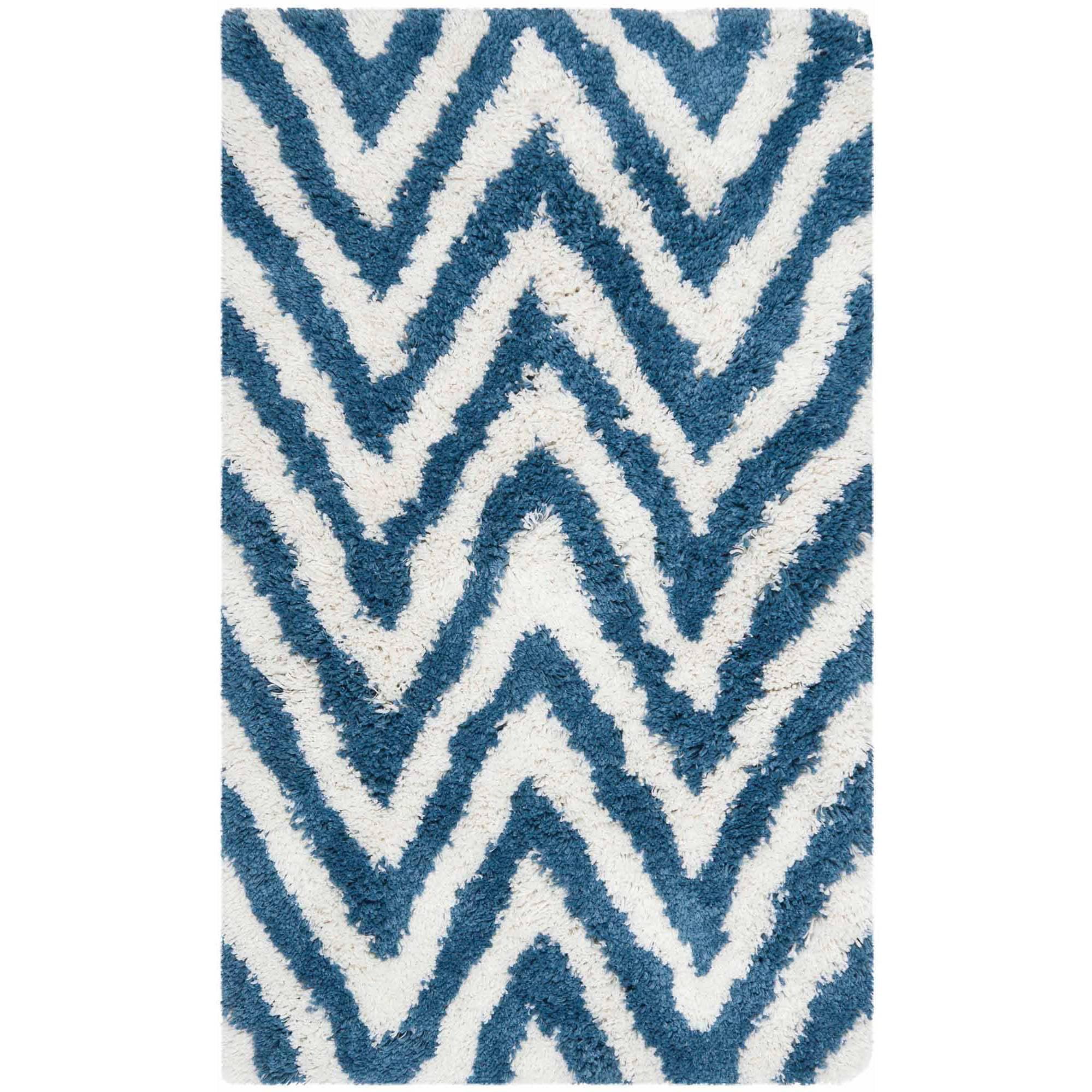 Coastal Breeze Ivory/Blue Tufted Shag Area Rug, 30" x 6"