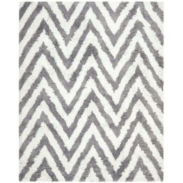 Chevron Shag SG250 Hand Tufted Indoor Area Rug - Ivory/Grey - 5'x5' - Safavieh