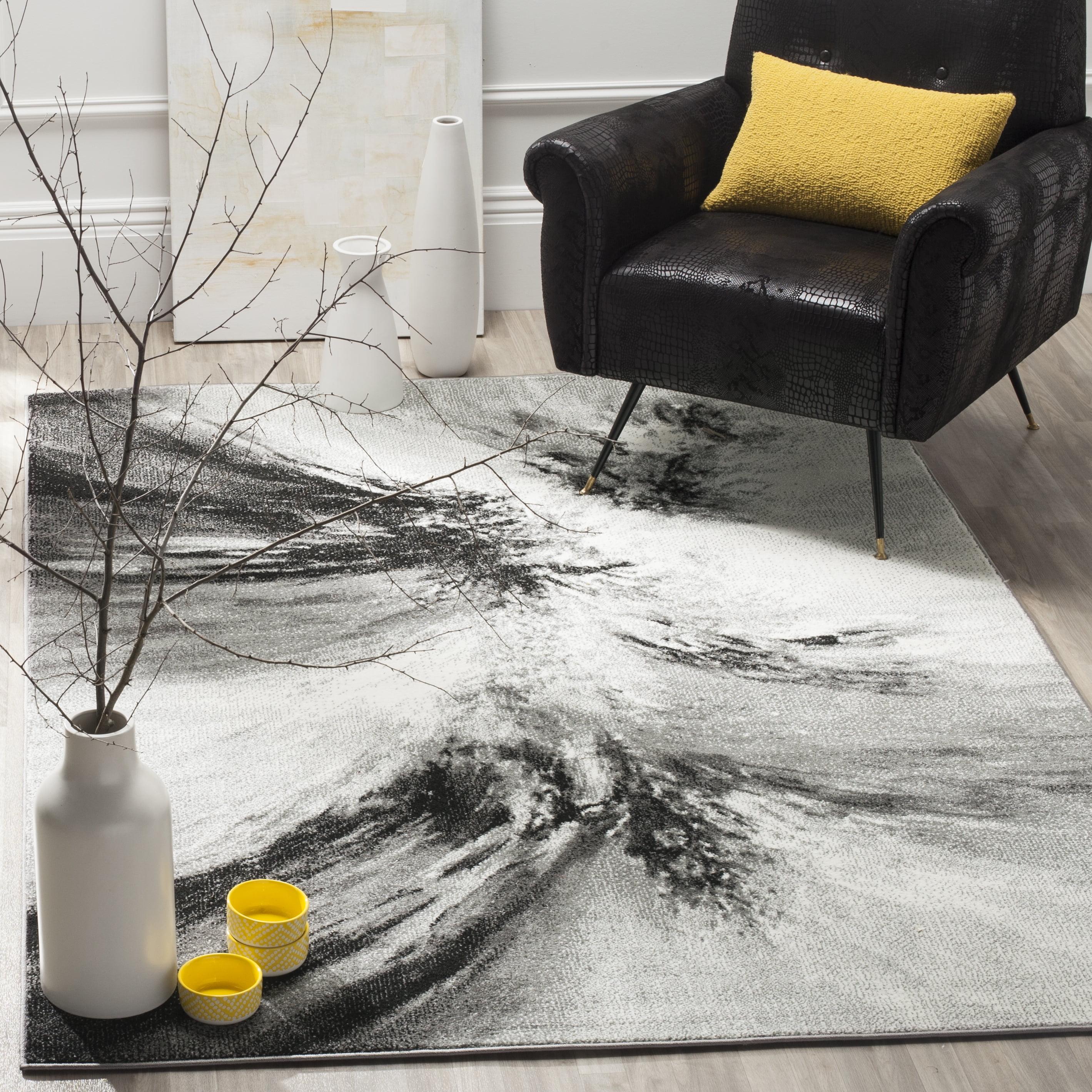 3' Square Grey and Multicolor Abstract Synthetic Area Rug