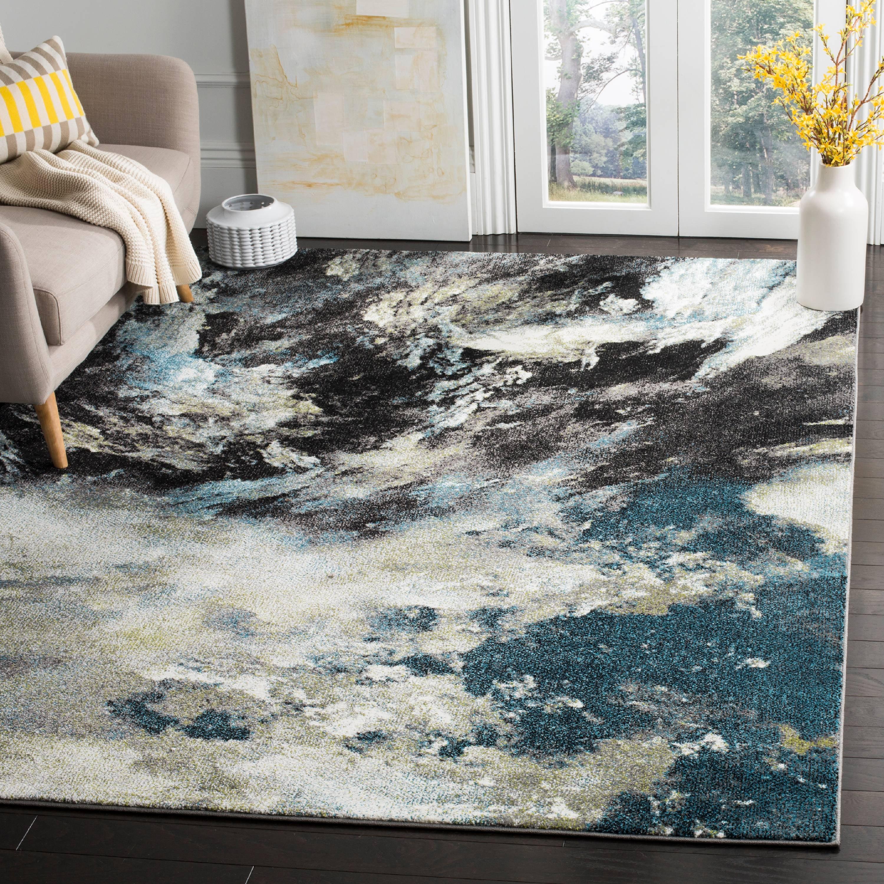 Glacier Blue and Multi Abstract 4' x 6' Synthetic Area Rug