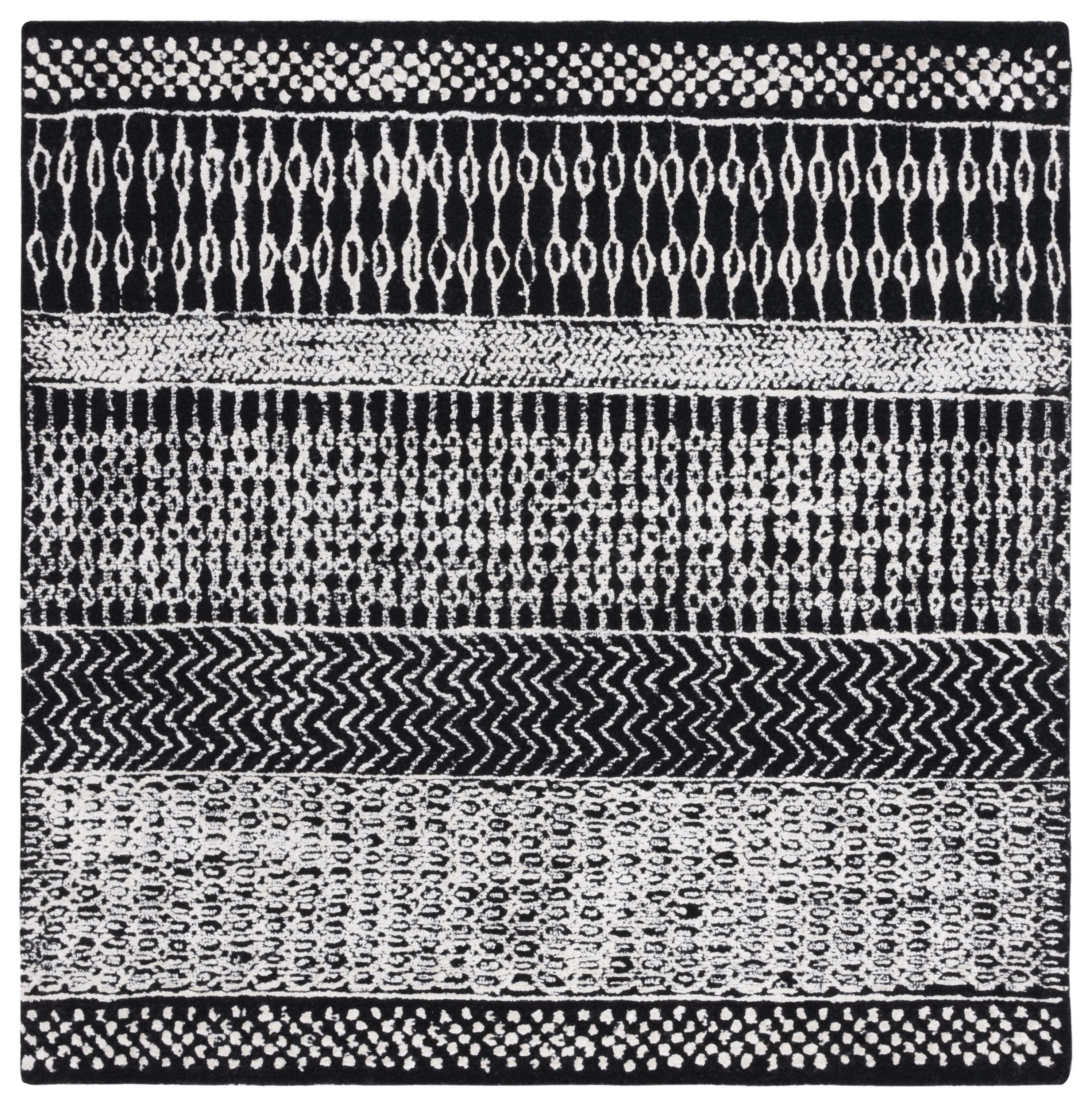 Glamour GLM538 Hand Tufted Indoor Area Rug - Black/Ivory - 6'x6' - Safavieh