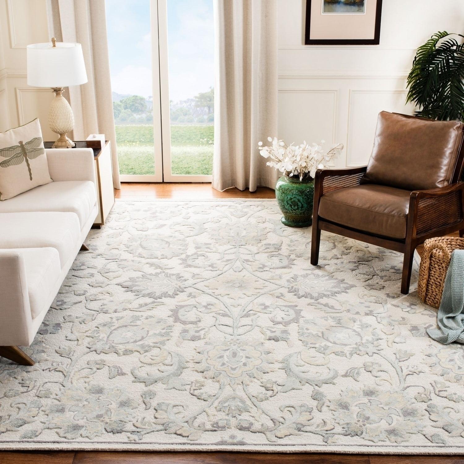 Ivory and Grey Hand-Tufted Wool 8' x 10' Area Rug