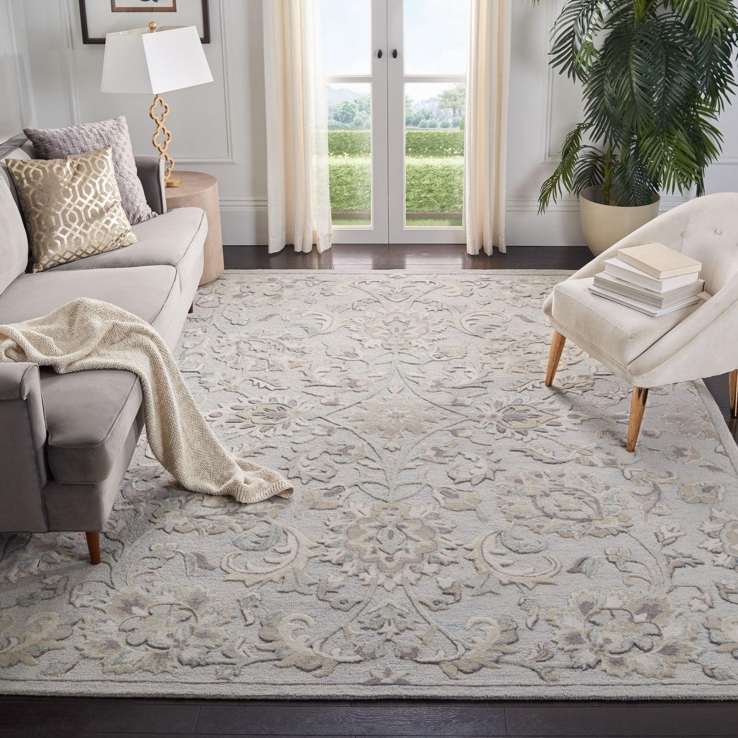 Ivory and Light Blue Hand-Tufted Wool 4' x 6' Area Rug