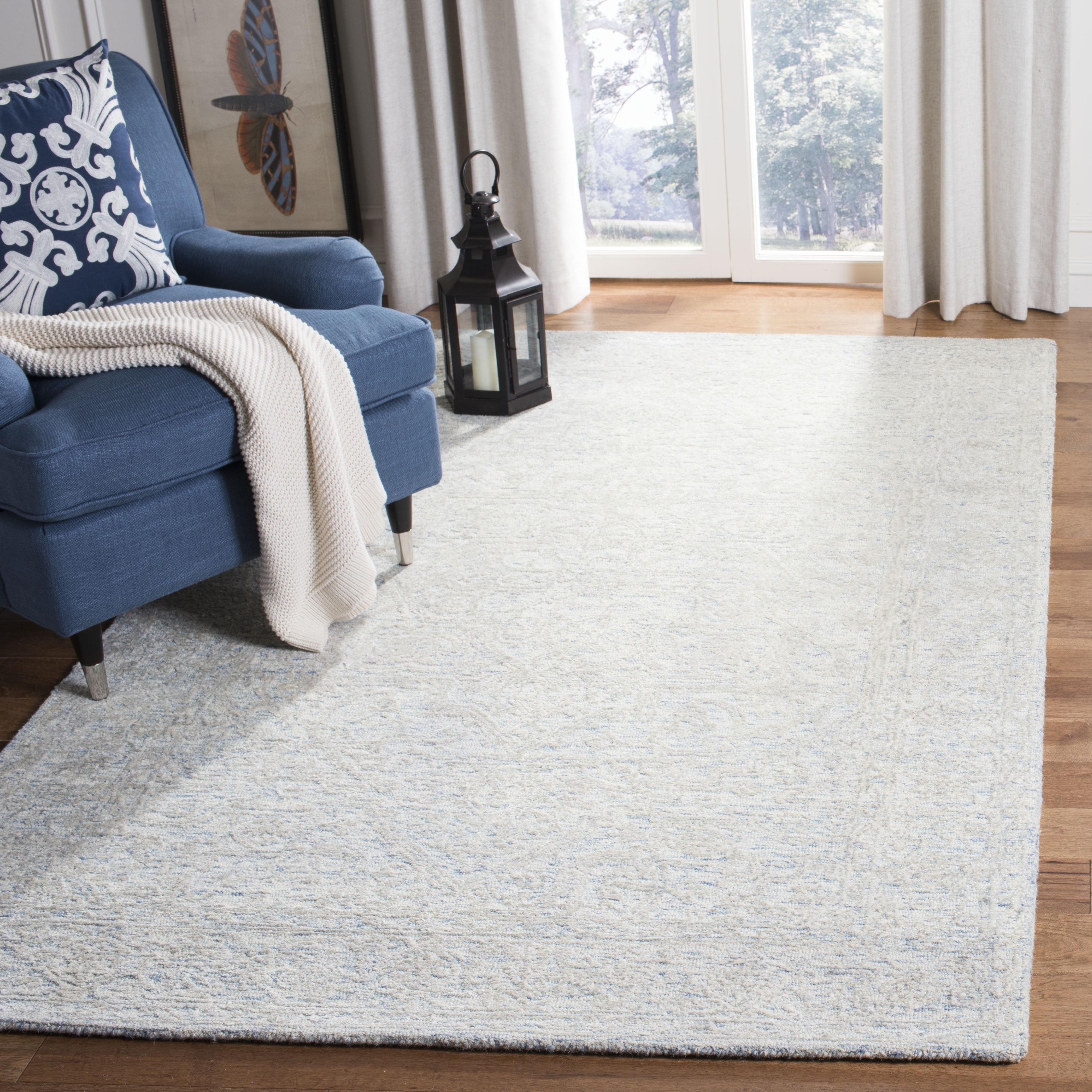 Blue and Ivory Square Hand-Tufted Wool Area Rug