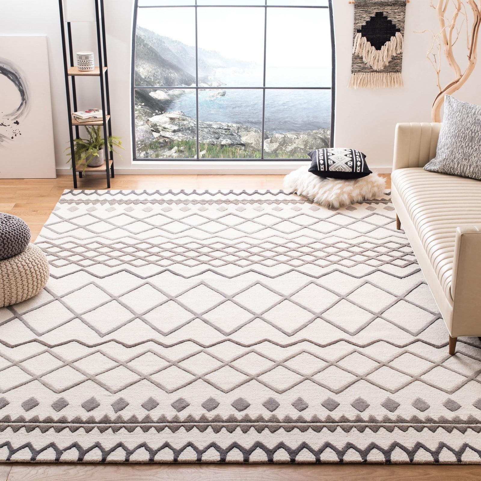 Ivory and Grey Hand-Tufted Wool 4' x 6' Area Rug