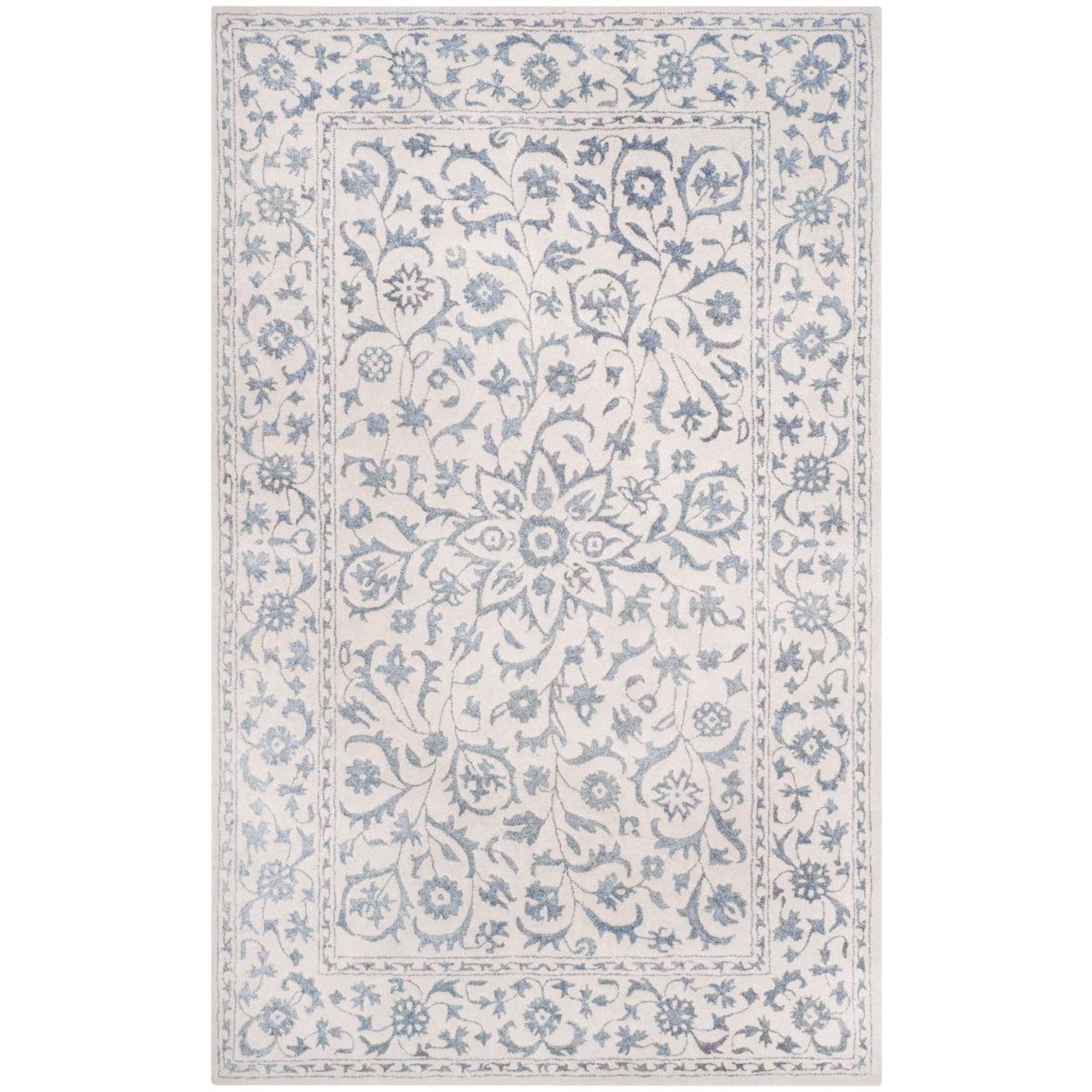 Ivory and Silver Hand-Tufted Wool 4' x 6' Rug