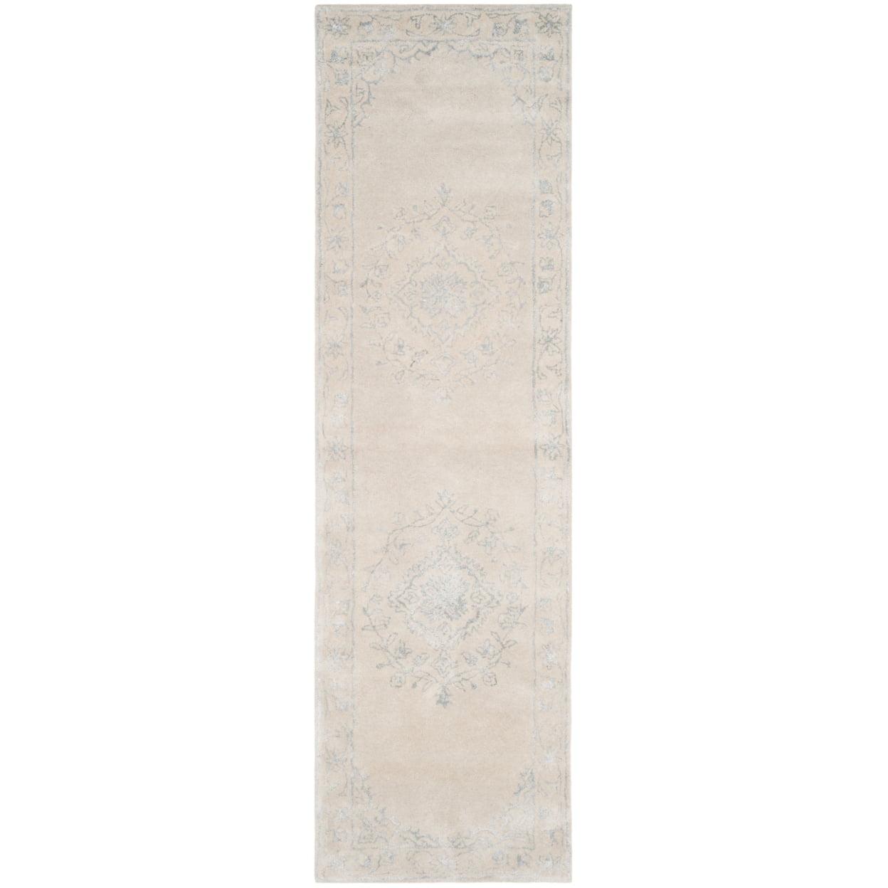 Light Grey Hand-Tufted Wool and Viscose Runner Rug