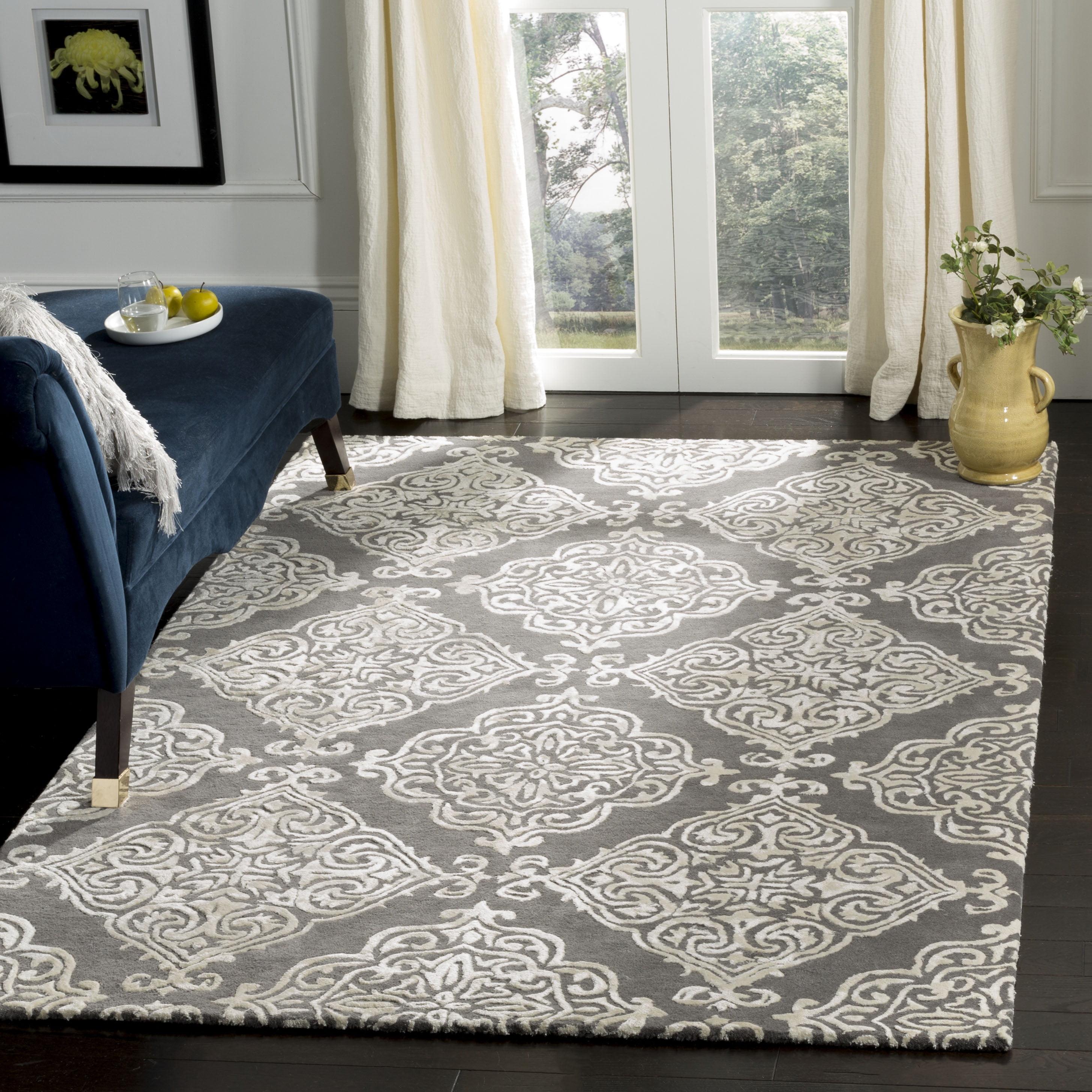 Elegant Dark Grey/Ivory Hand-Tufted Wool Area Rug 4' x 6'