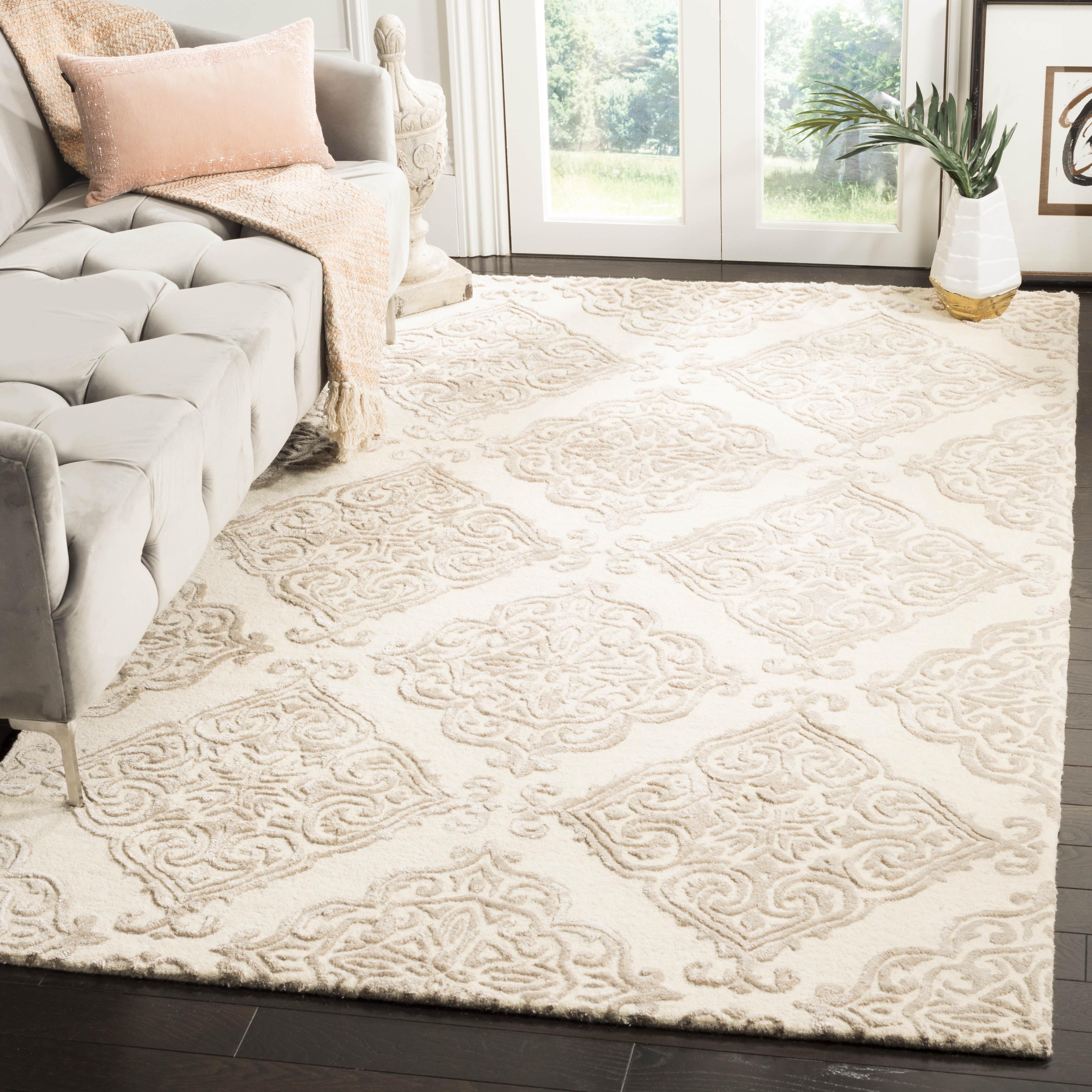 Elegant Ivory & Beige Hand-Tufted Wool Area Rug 8' x 10'