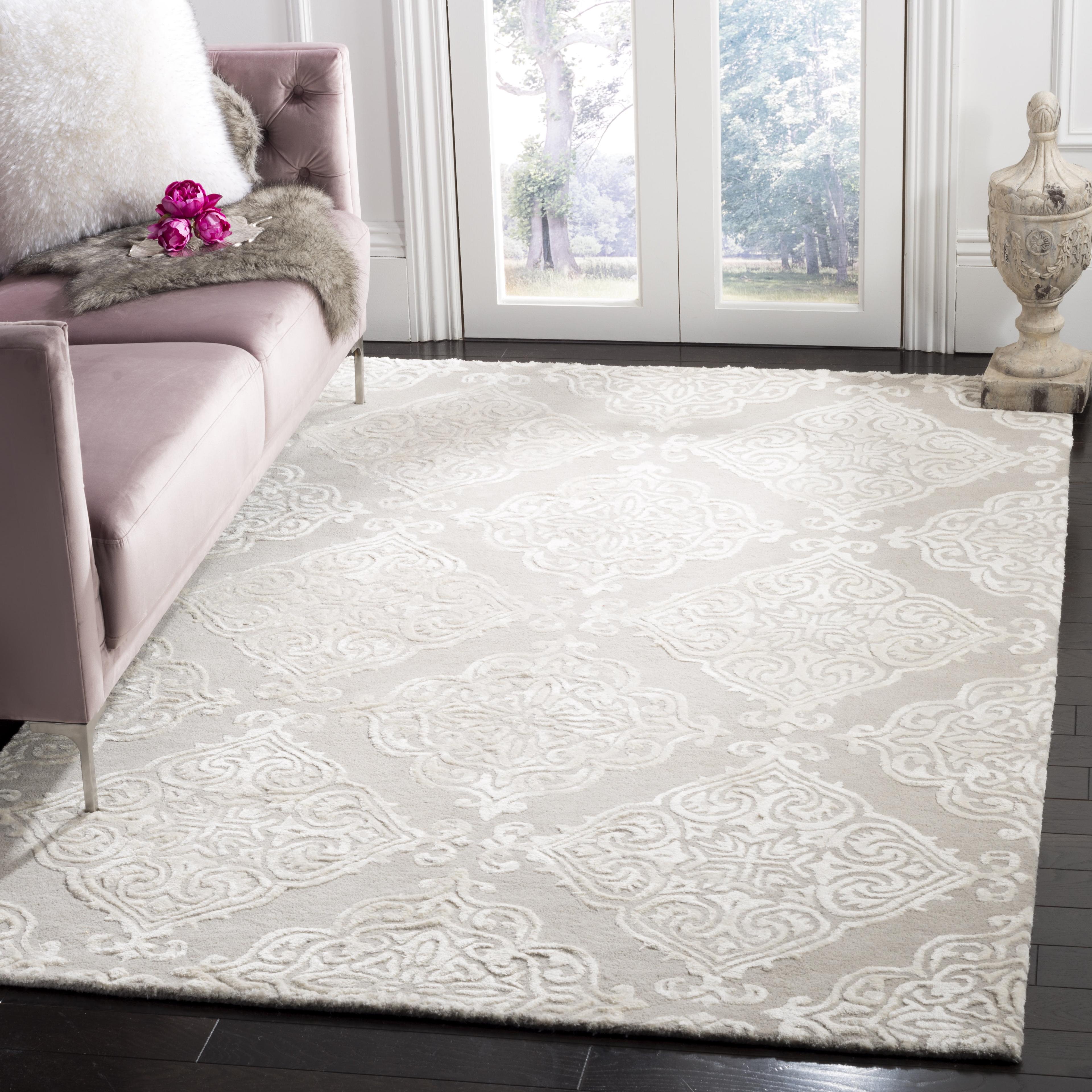 Elegant Ivory & Silver Hand-Tufted Wool Rug, 4' x 6'